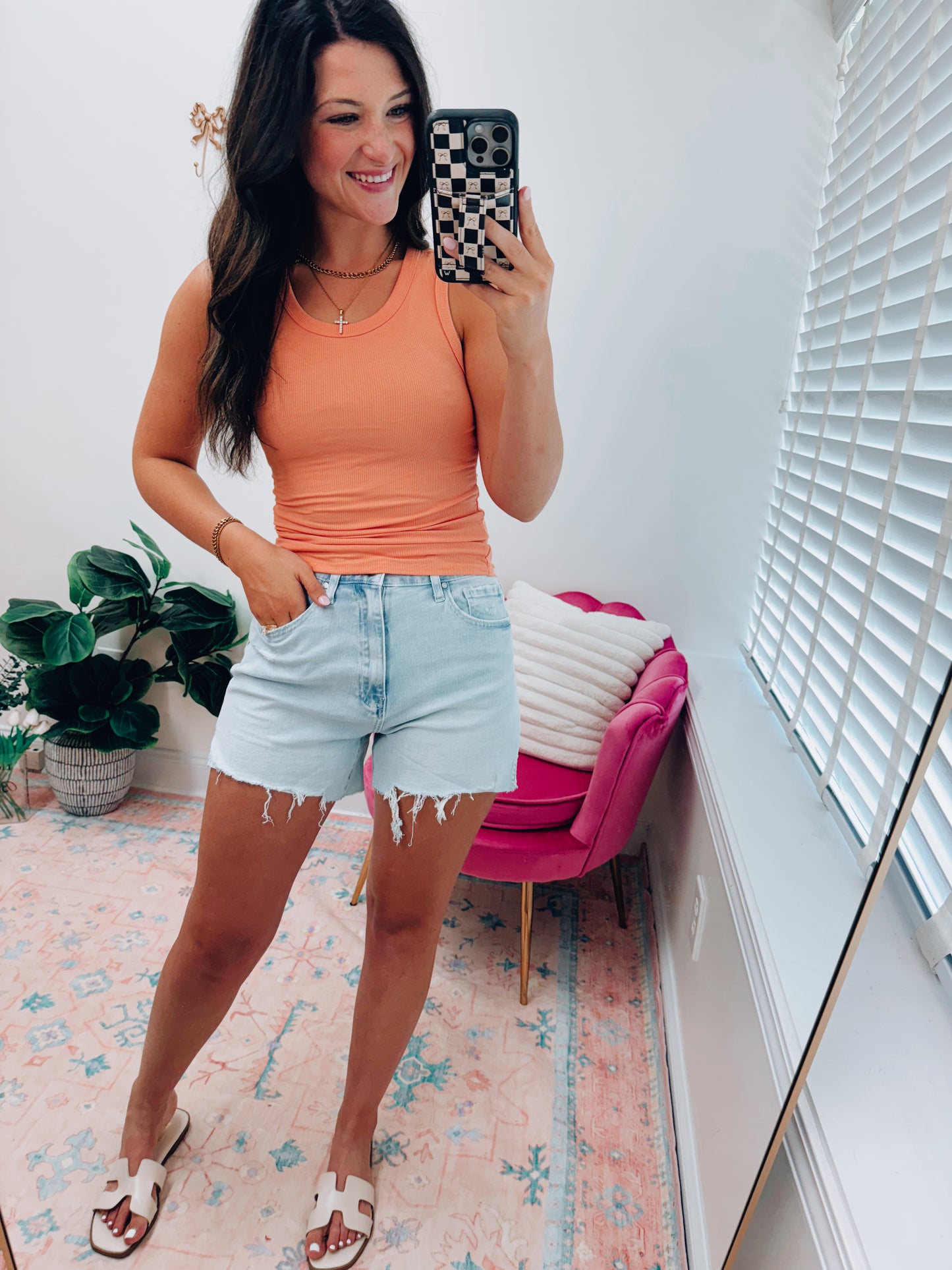 Bella Ribbed Basic Tank - Orange