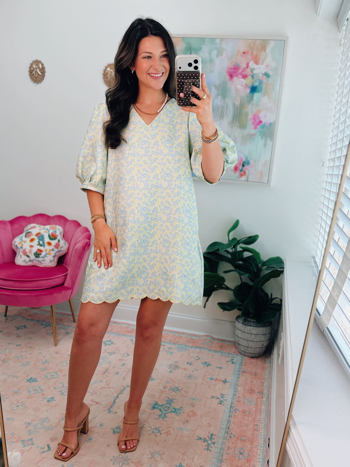 Masie Lime Floral Scallop Mini Dress