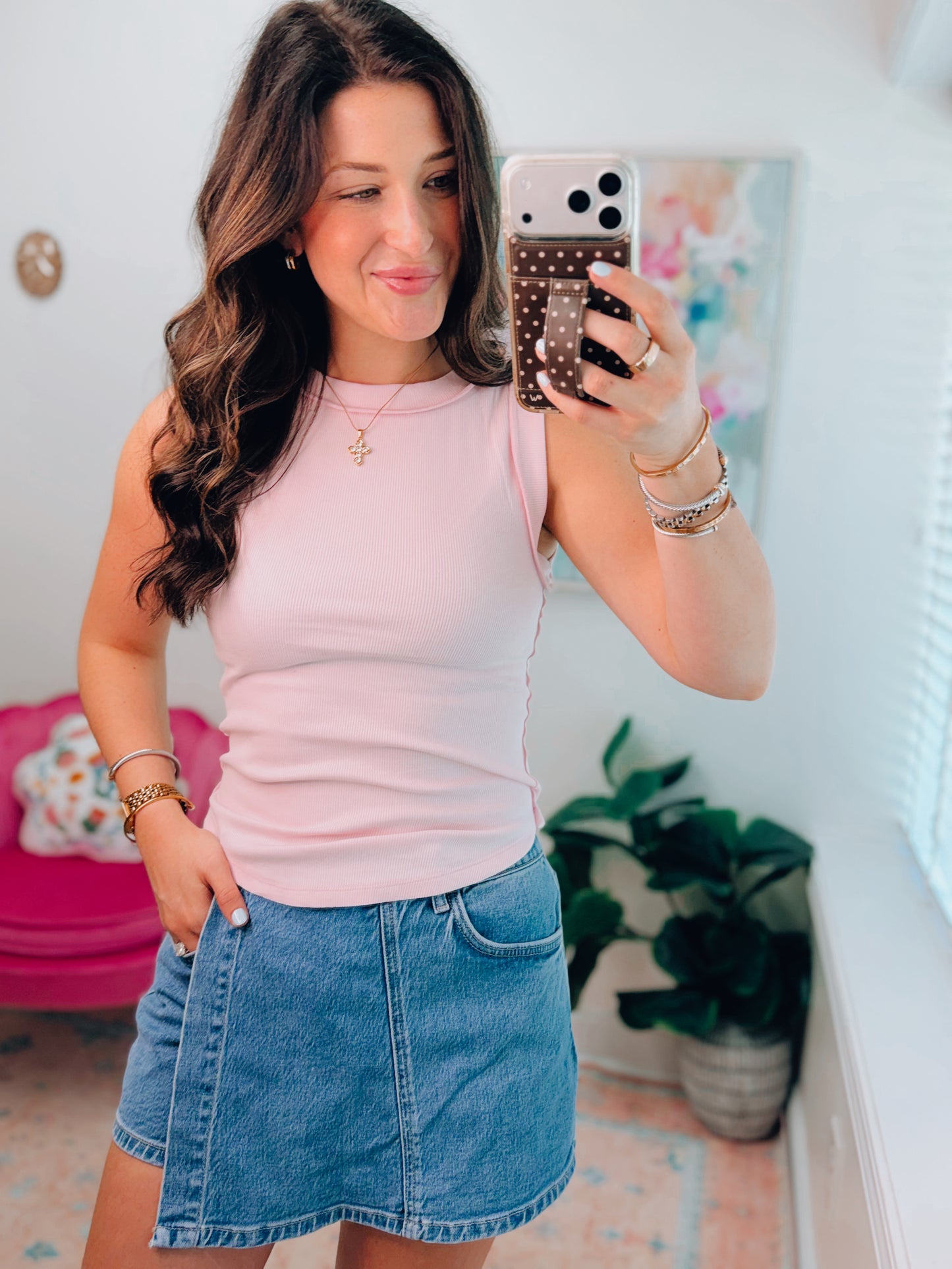 Reversed Hem Ribbed Tank - Baby Pink