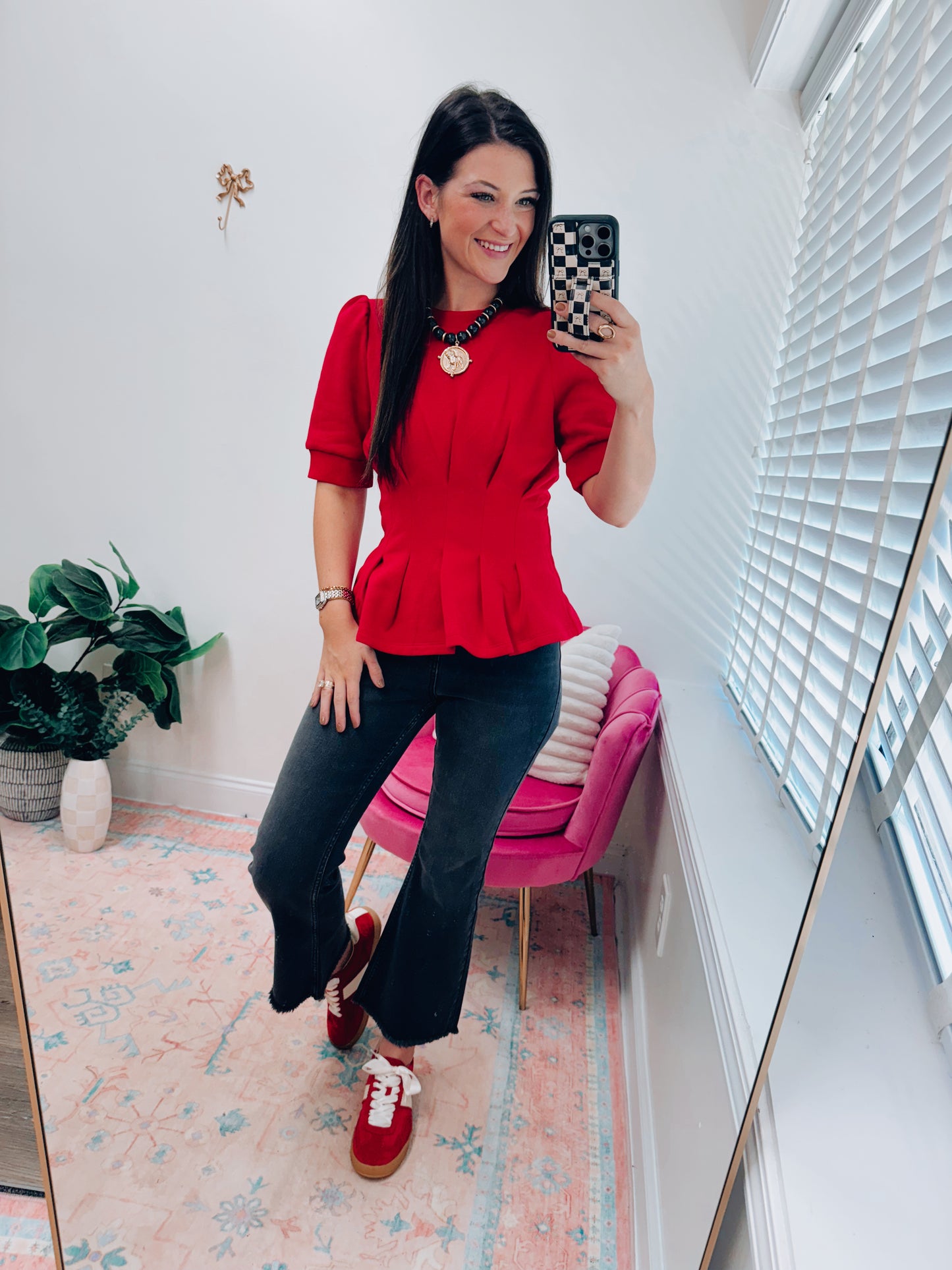 Sideline Chic Pleated Top - Red