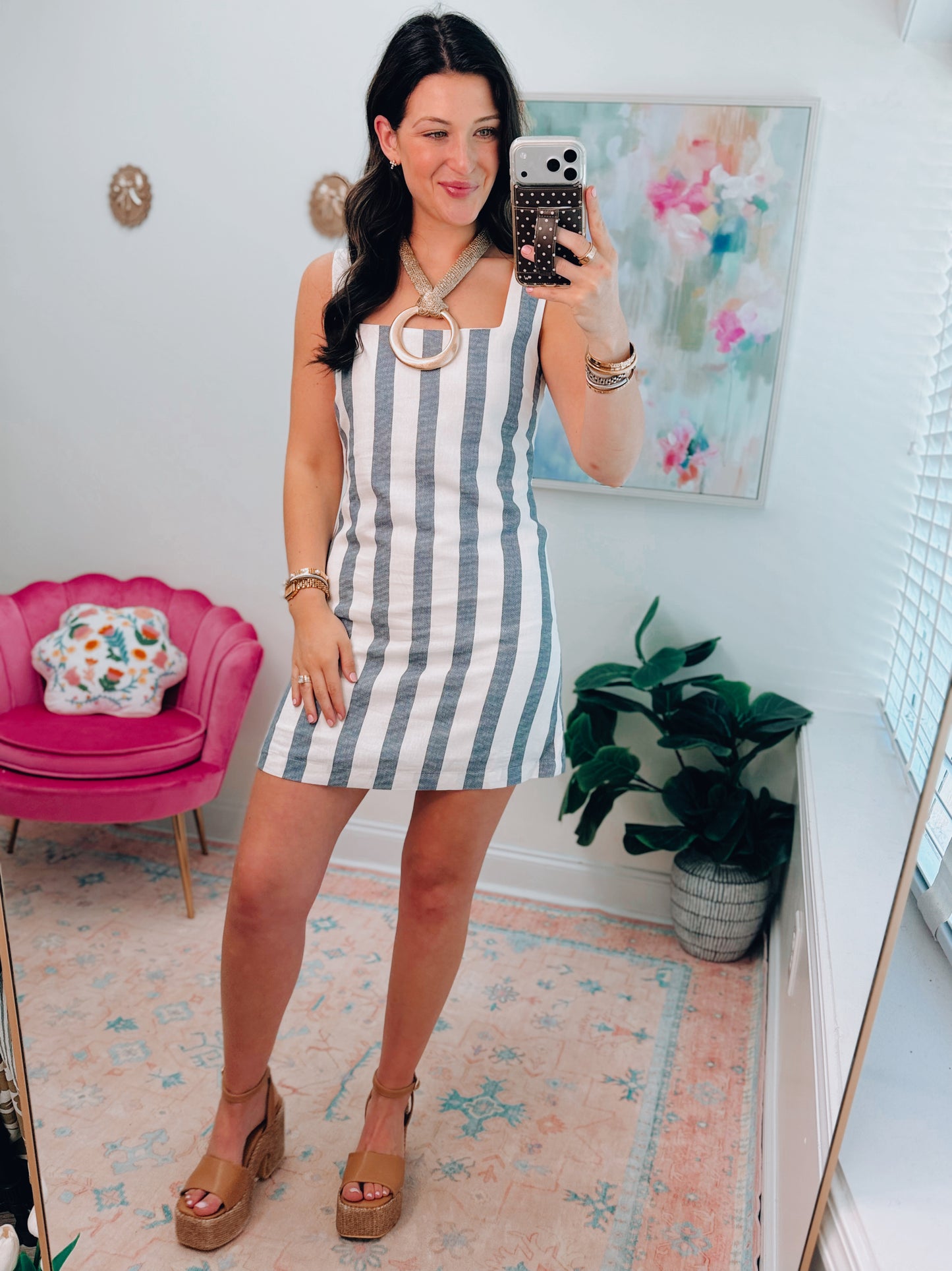 Coastal Linen Striped Mini Dress