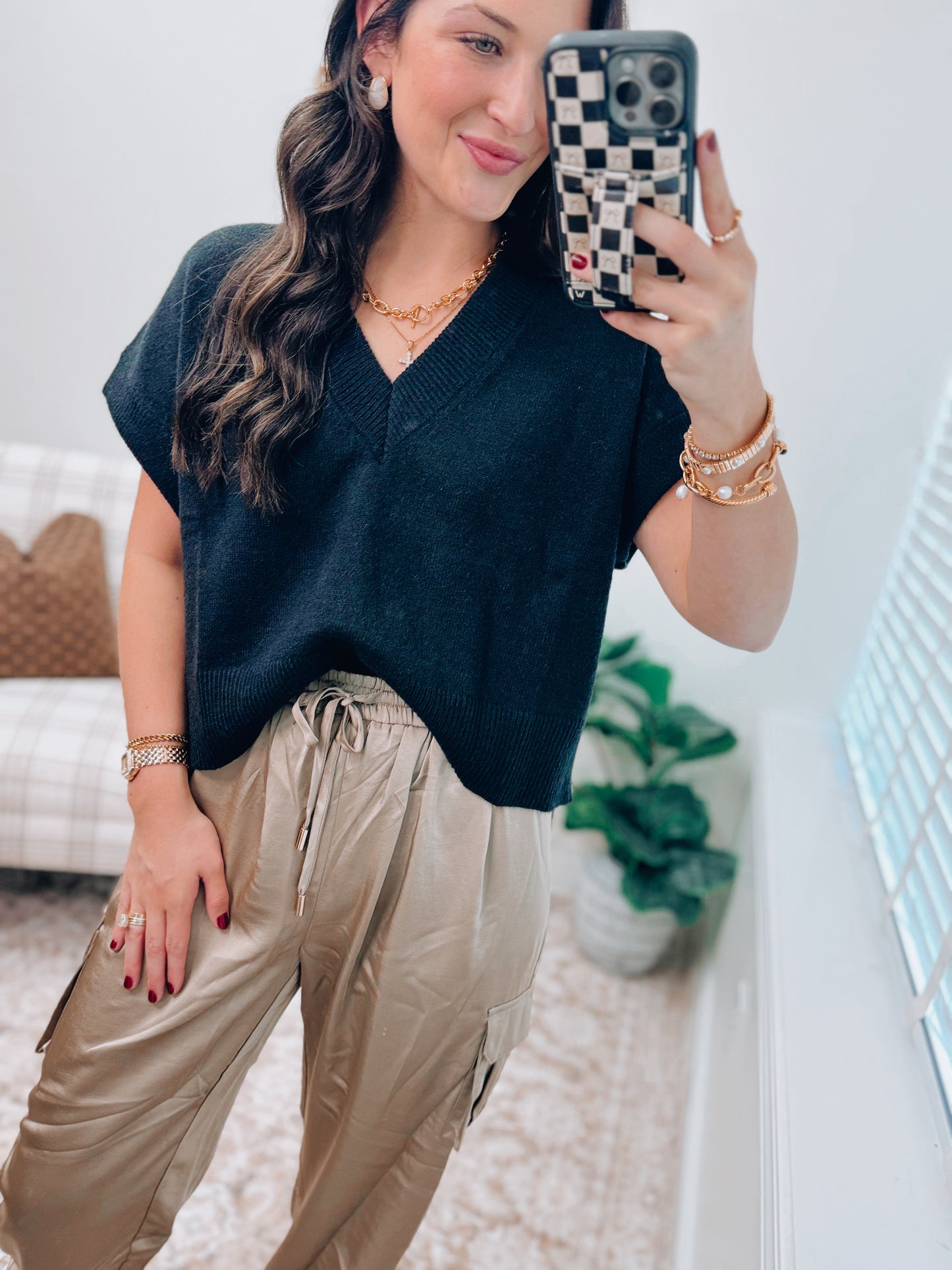 Black Oversized V-Neck Sweater Top