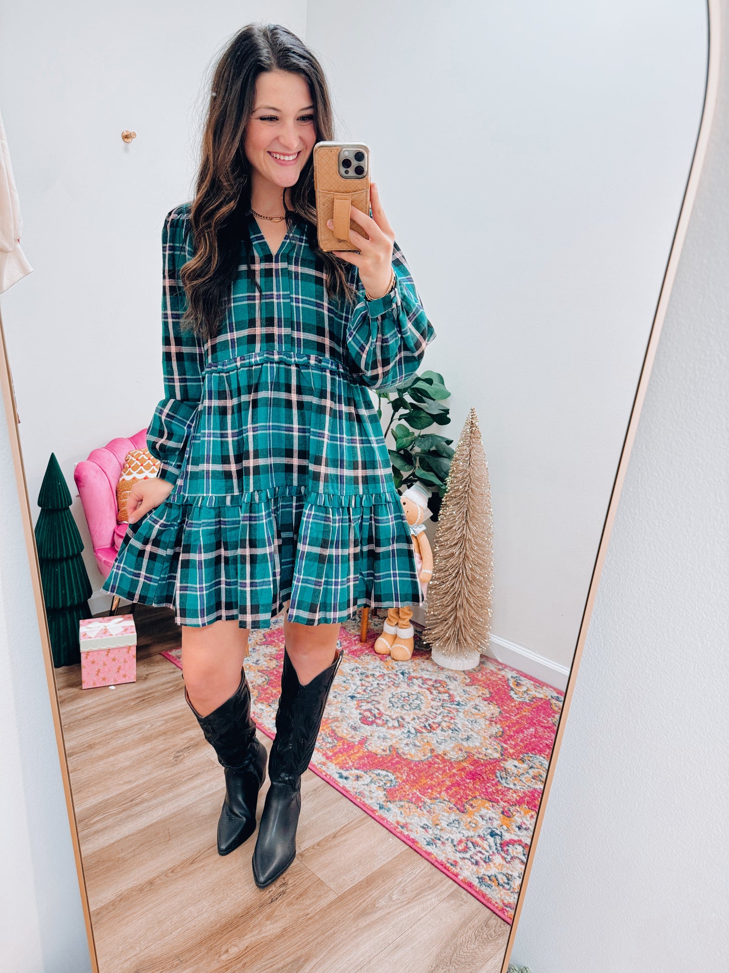 Green Holiday Flannel Mini Dress