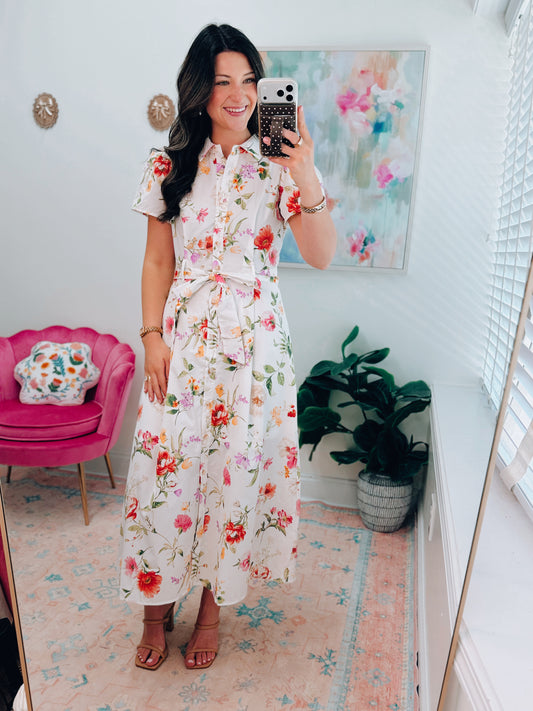 Brixton Floral Button Tie Midi Dress