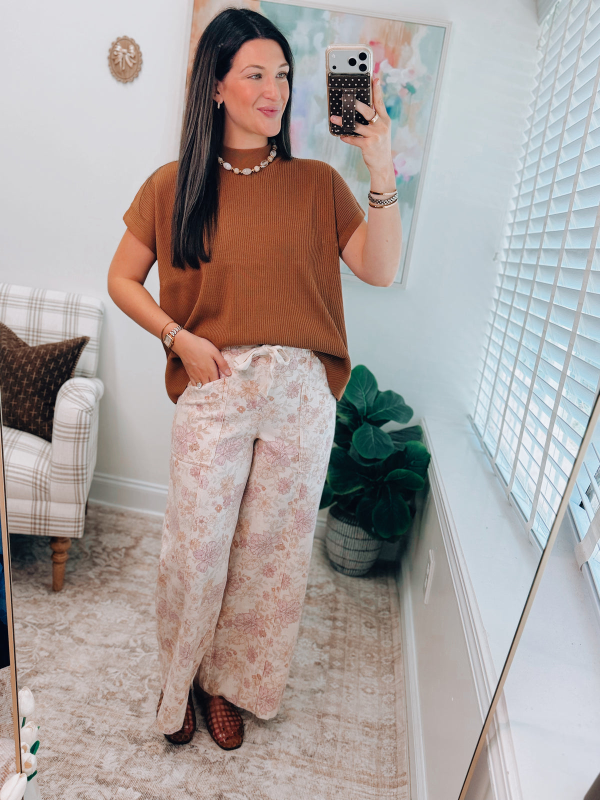 Floral Cotton Twill Denim Pants