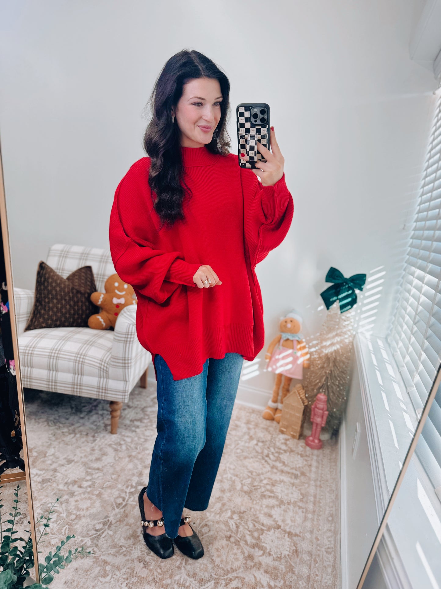 CURVY Millie Ribbed Oversized Sweater Top - Red