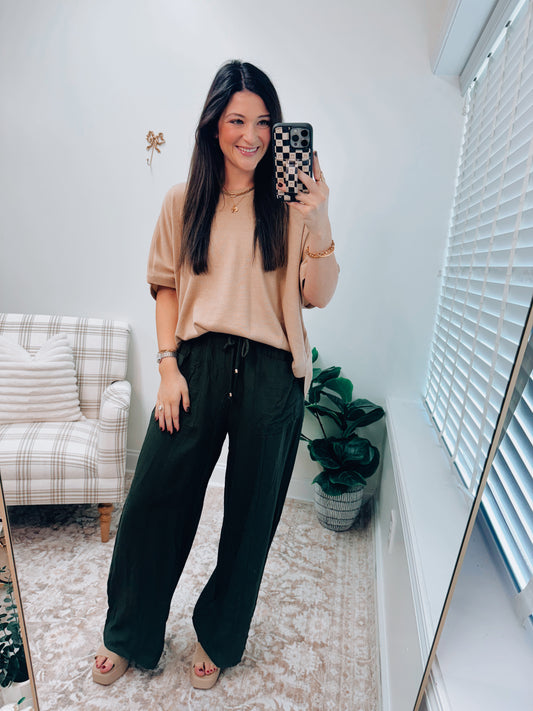 Arden Tie Linen Pants - Olive
