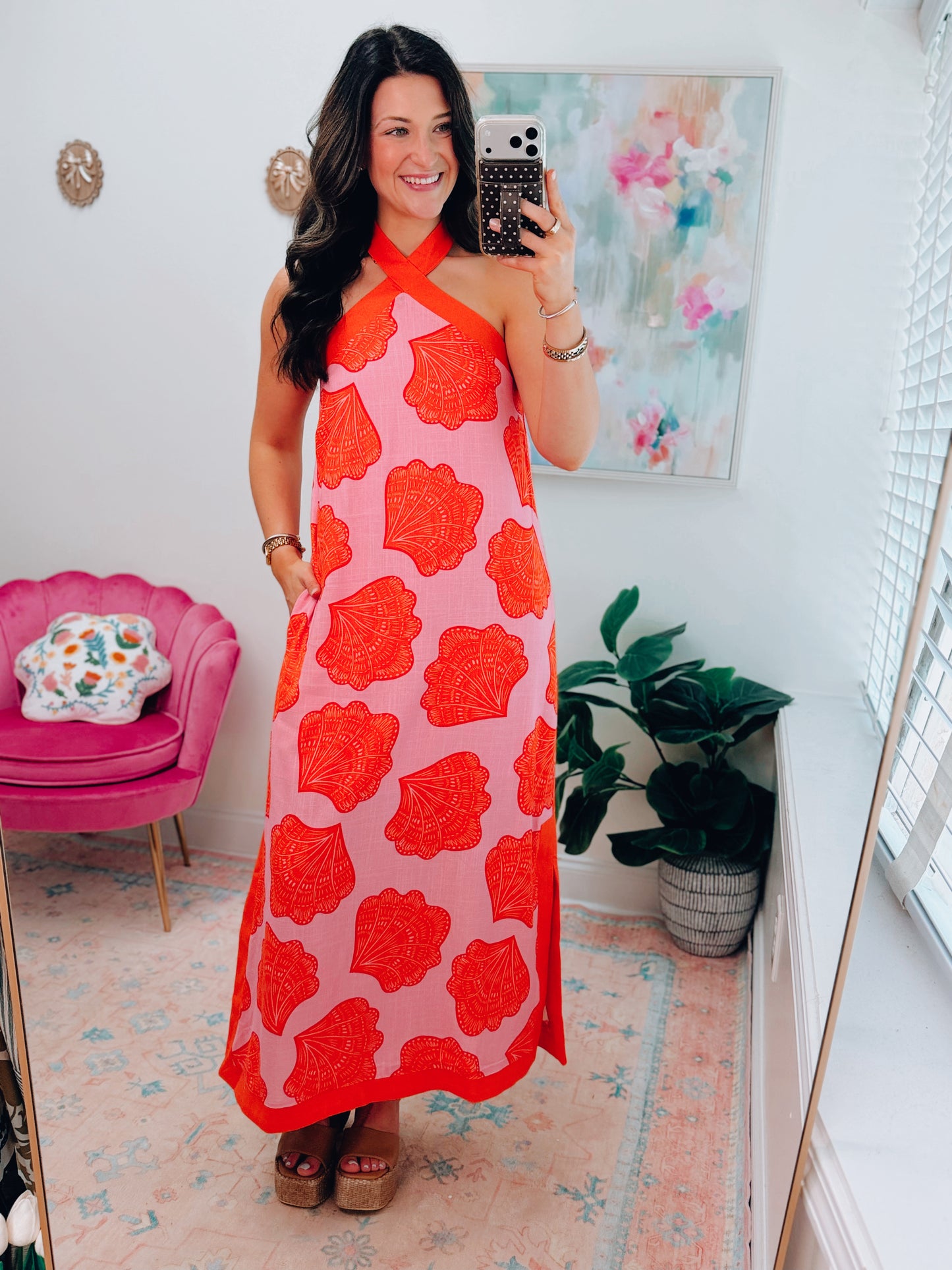 Sunkissed Shell Halter Maxi Dress