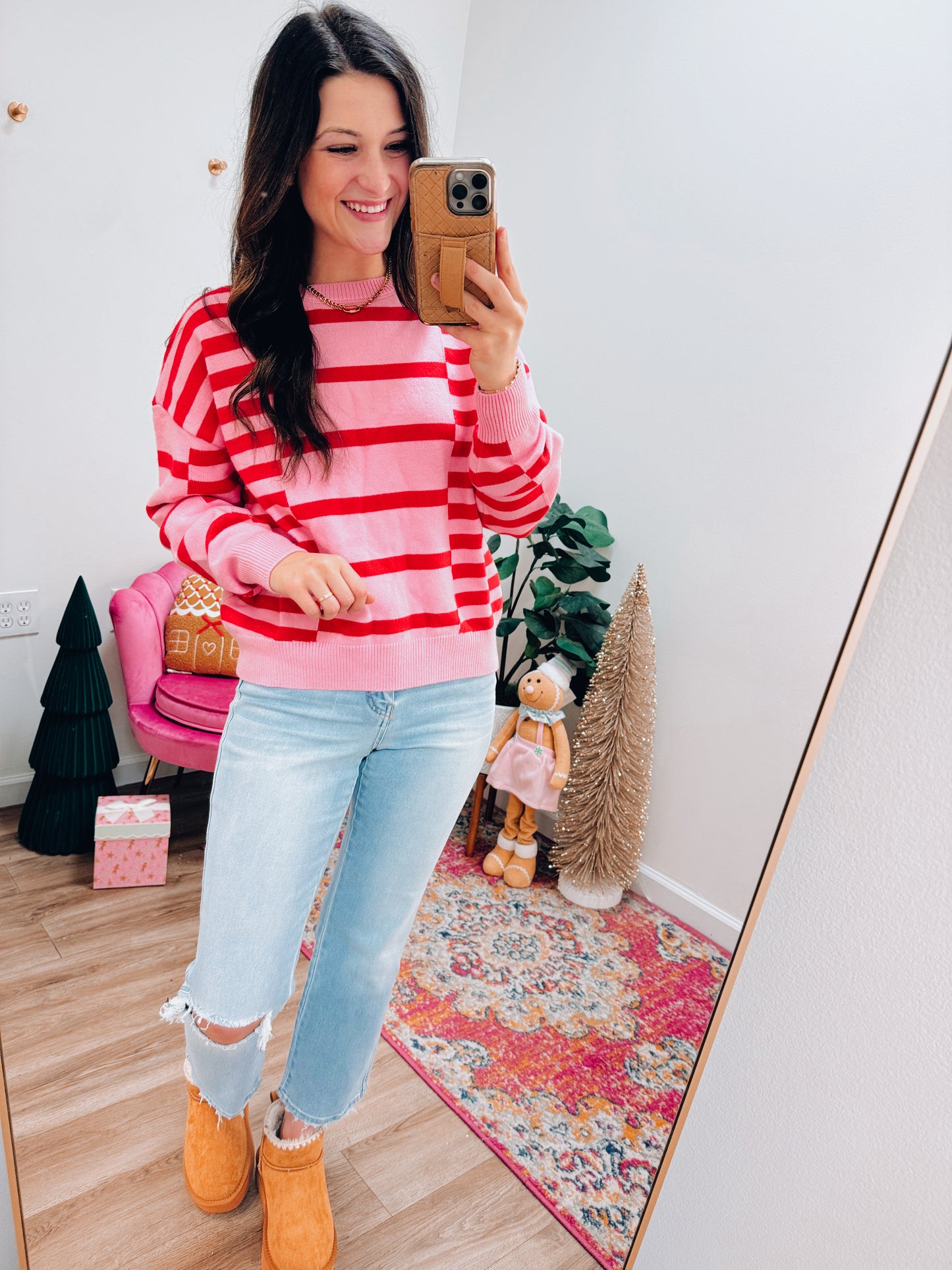 Stripe Edge Bubble Sleeve Sweater