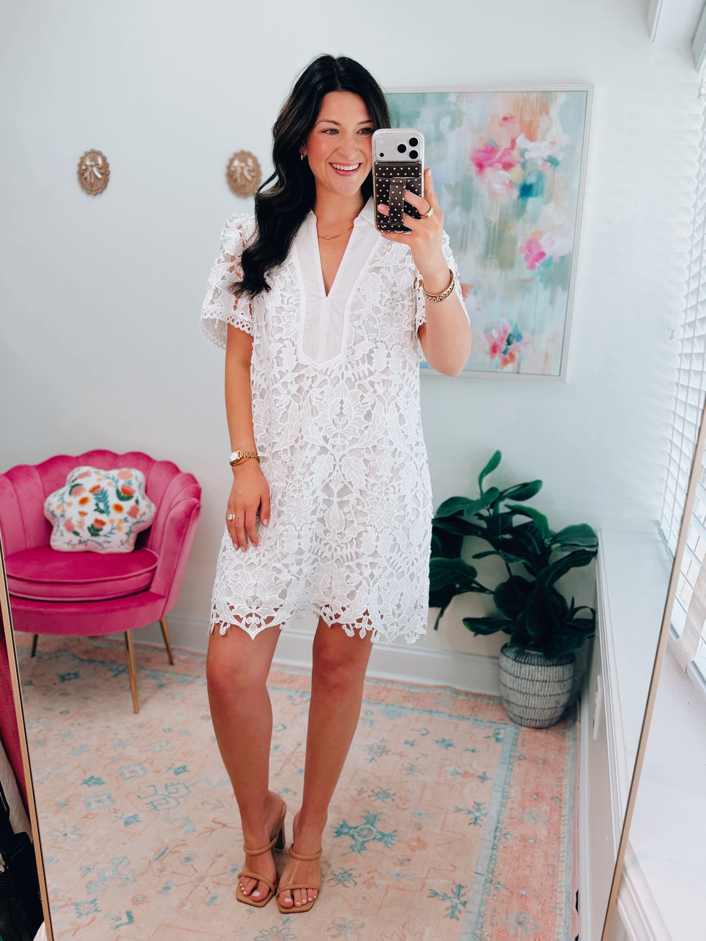 Open Floral Lace White Mini Dress