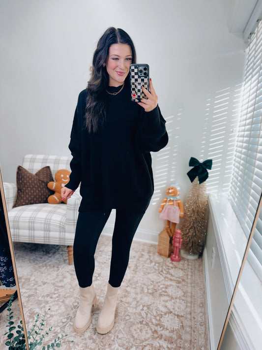 Millie Ribbed Oversized Sweater Top - Black