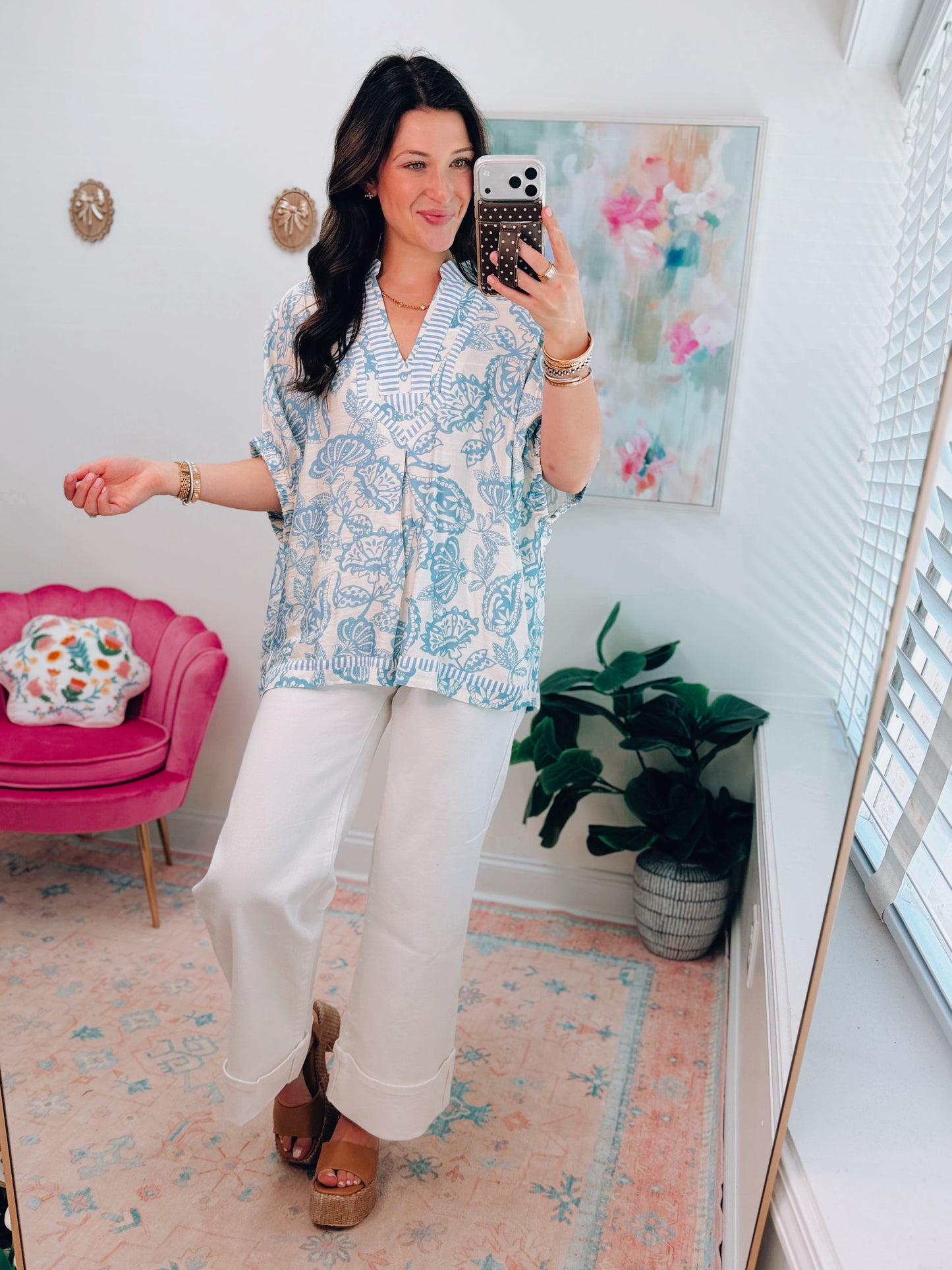 Light Blue Coastal Dolman Top