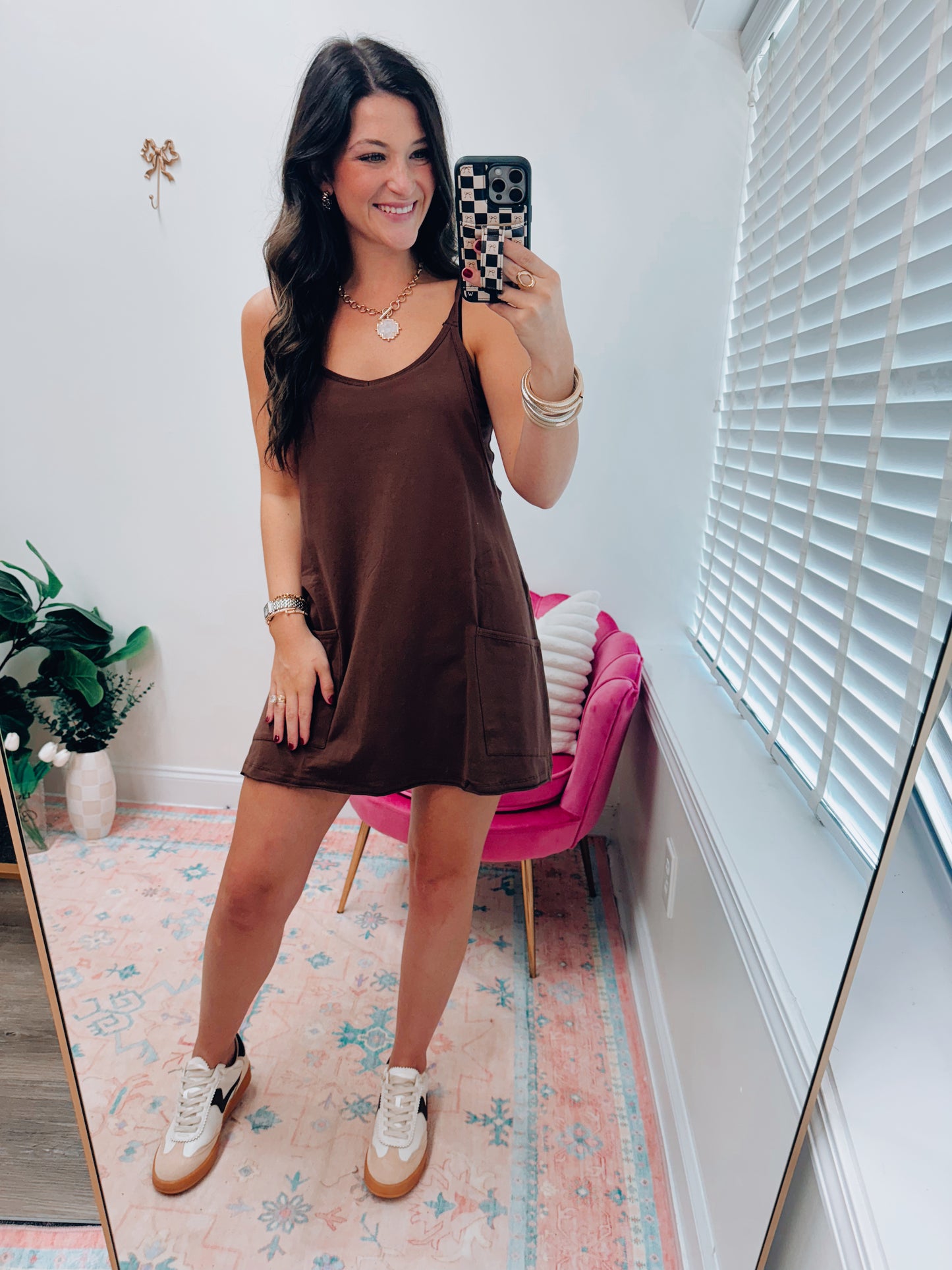 Chocolate Front Pocket Romper Dress