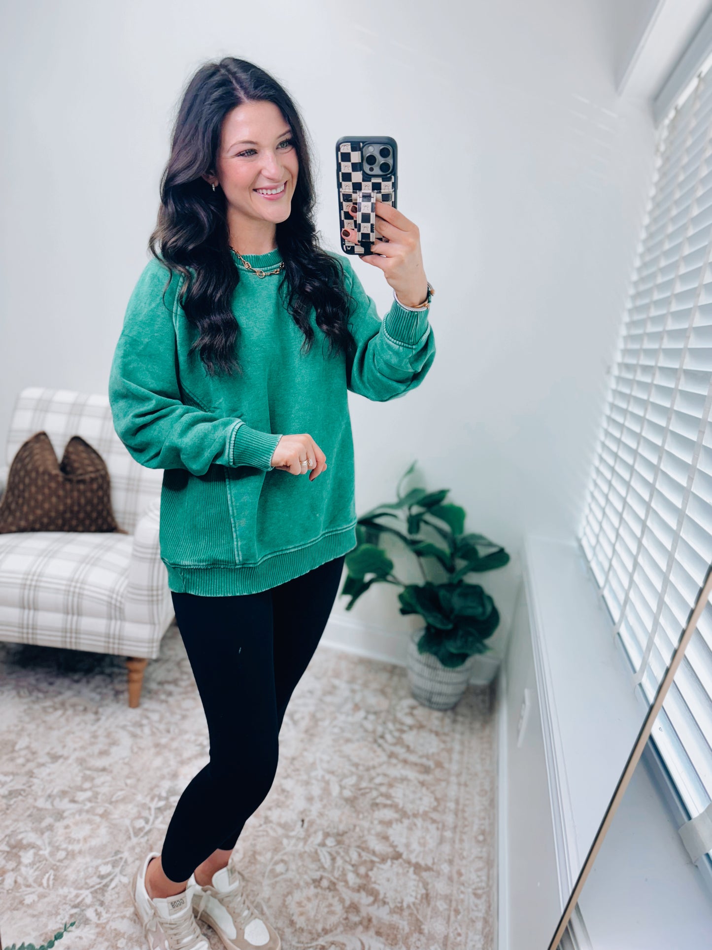 CURVY | DOORBUSTER Mineral Wash Sweatshirt Crew - Forest