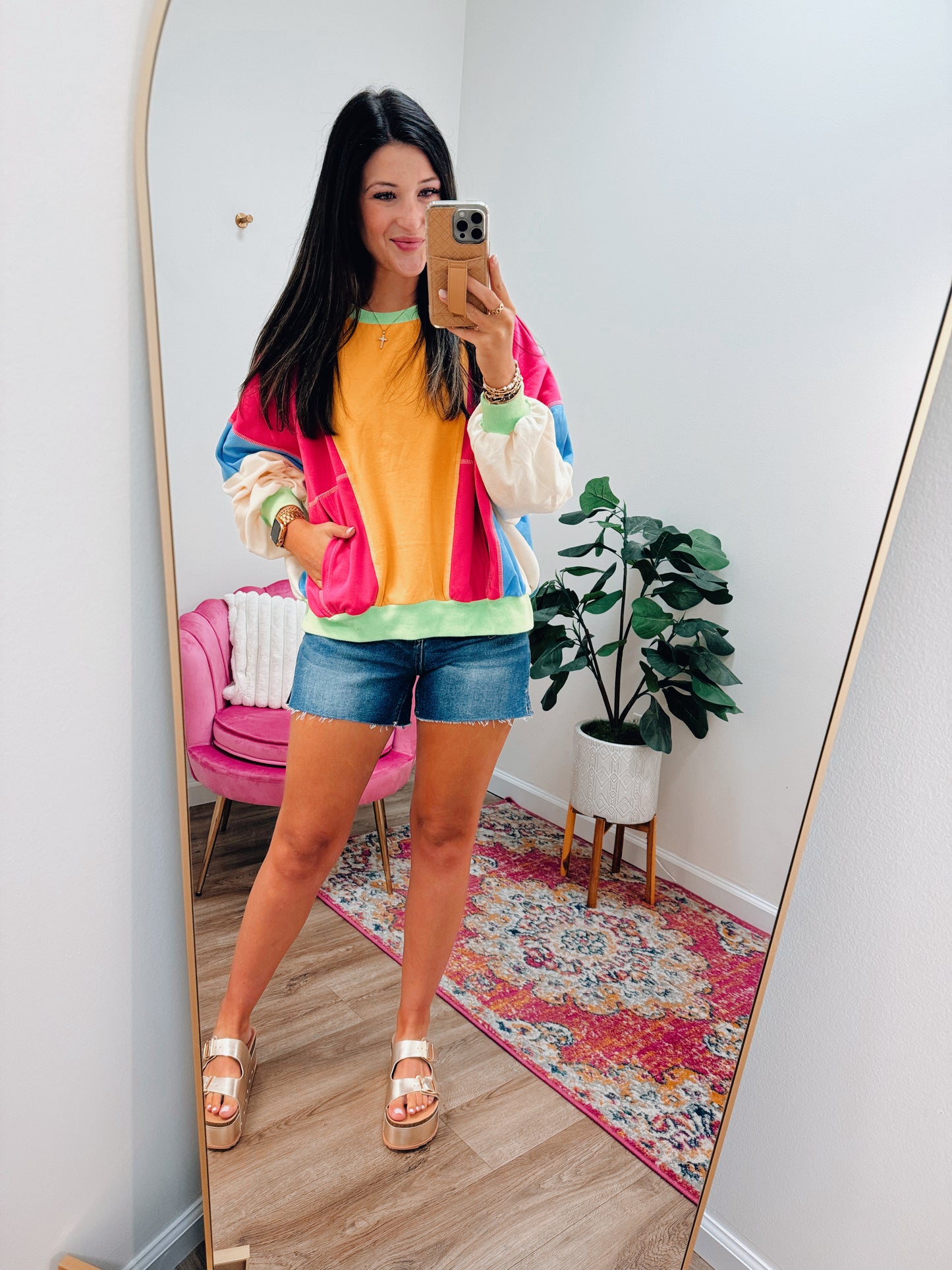 CURVY Calling Neons Patchwork Color Block Pullover