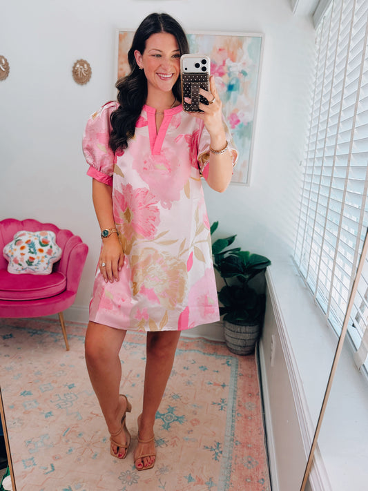 Pink Metallic Floral Mini Dress