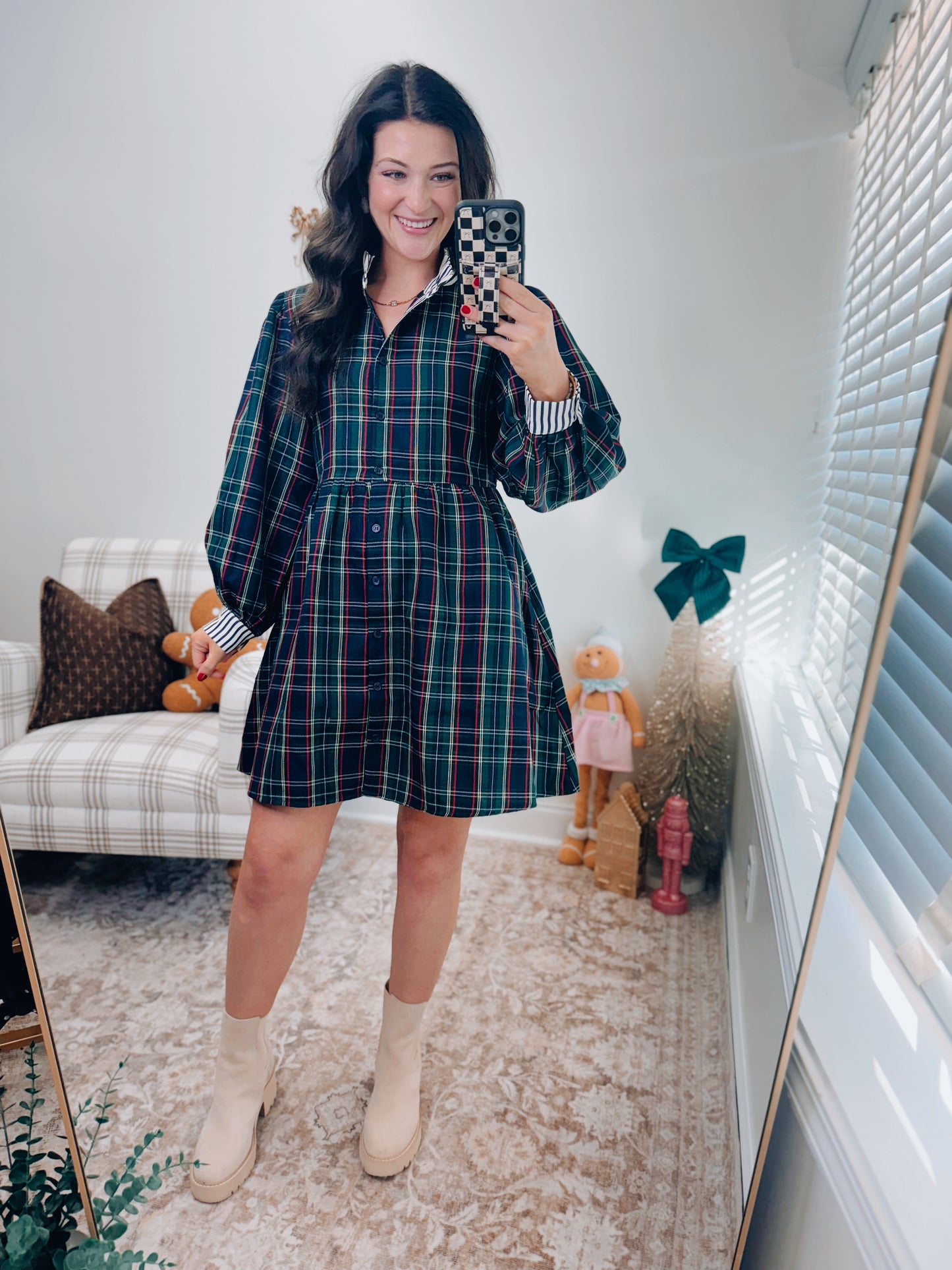 Timber Plaid Button Mini Dress