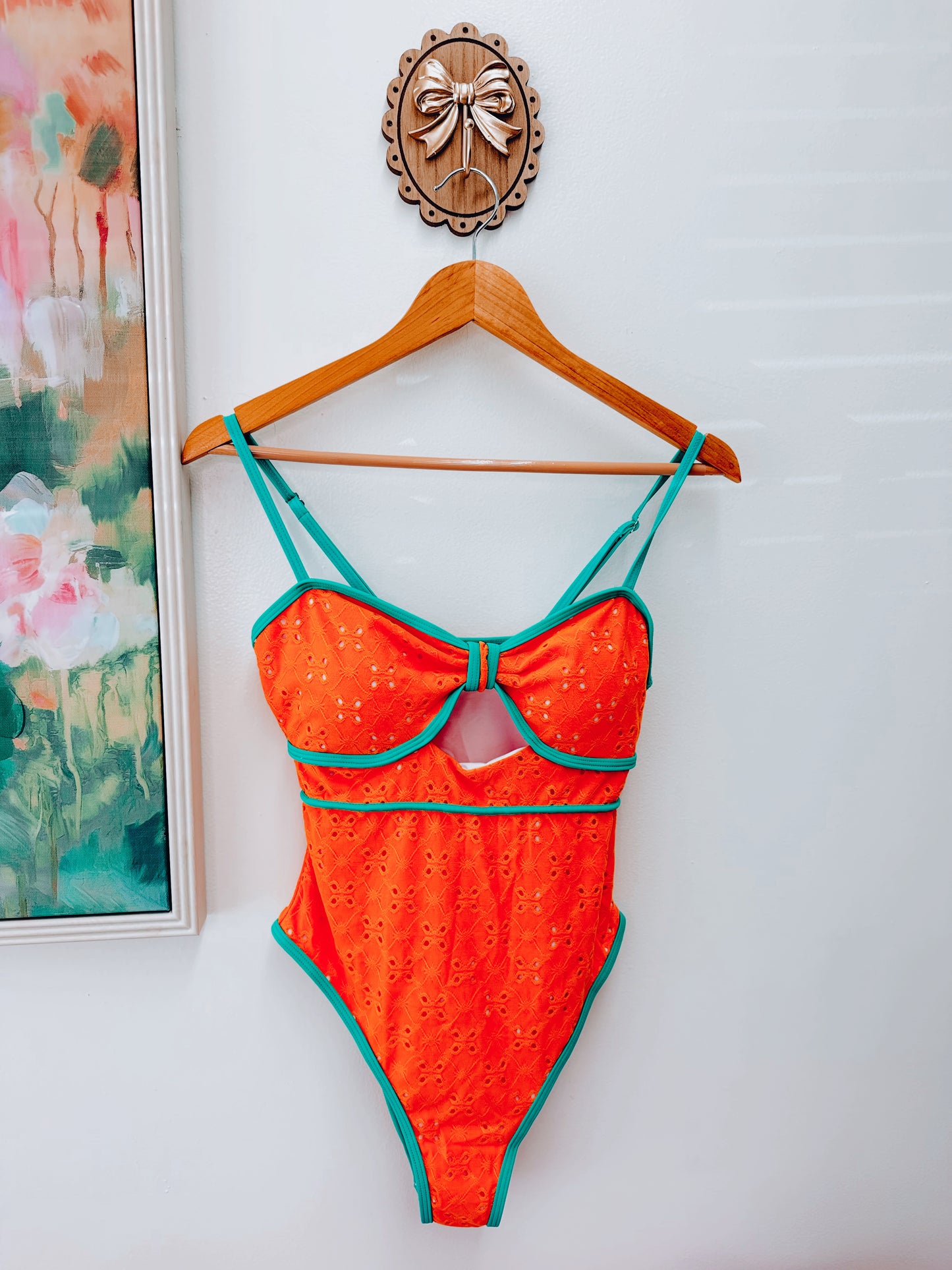 Orange Eyelet One Piece Swimsuit