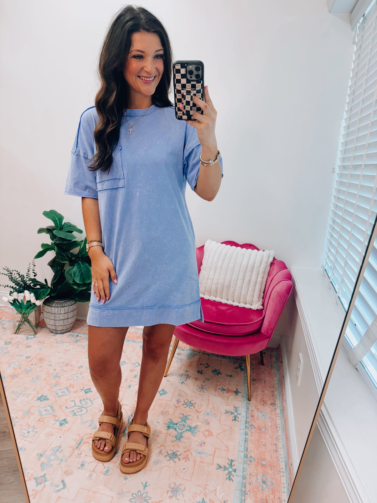 Easy Going Mineral Wash Tee Dress - Blue