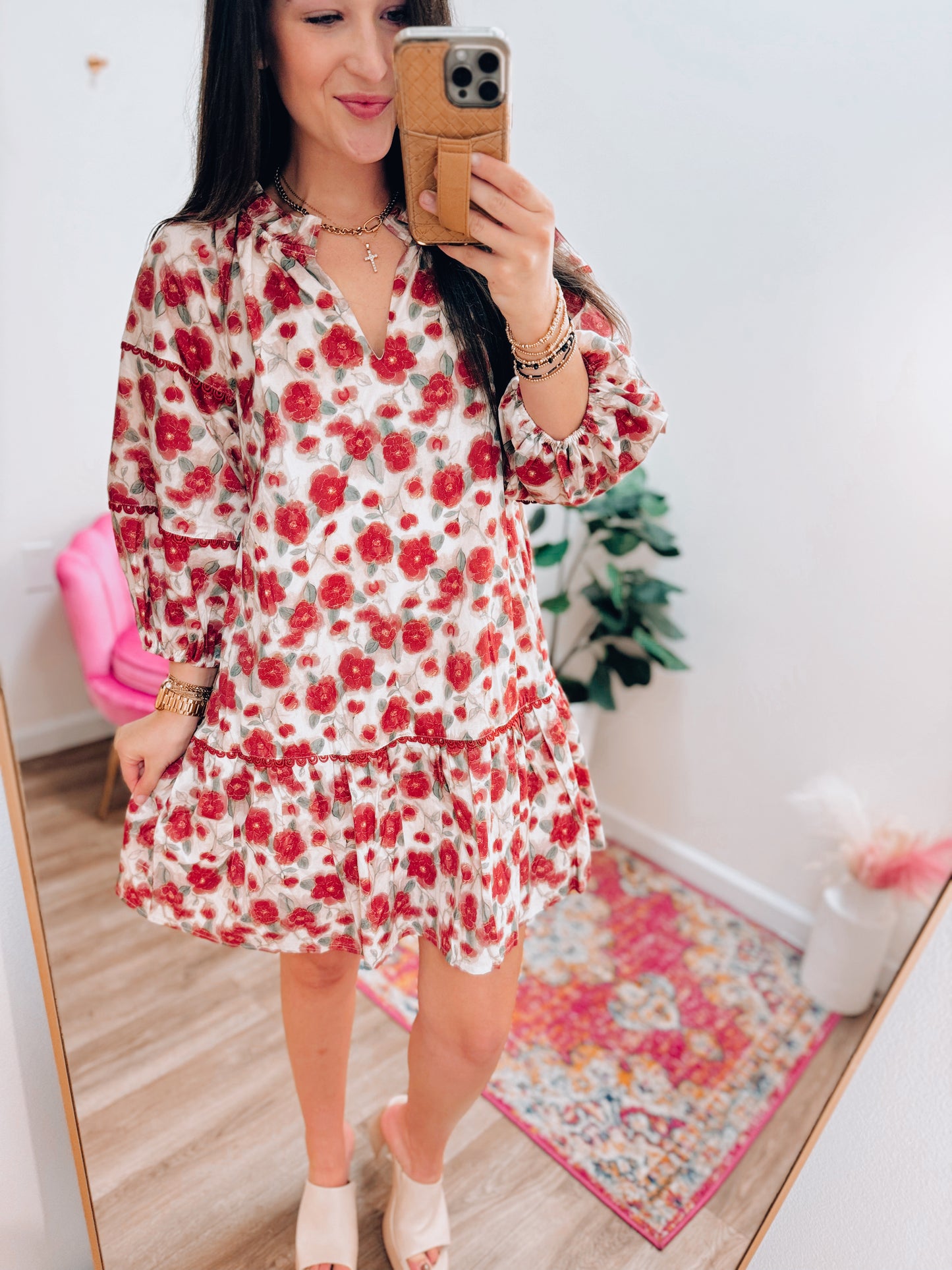 Berry Floral Eyelet Mini Dress