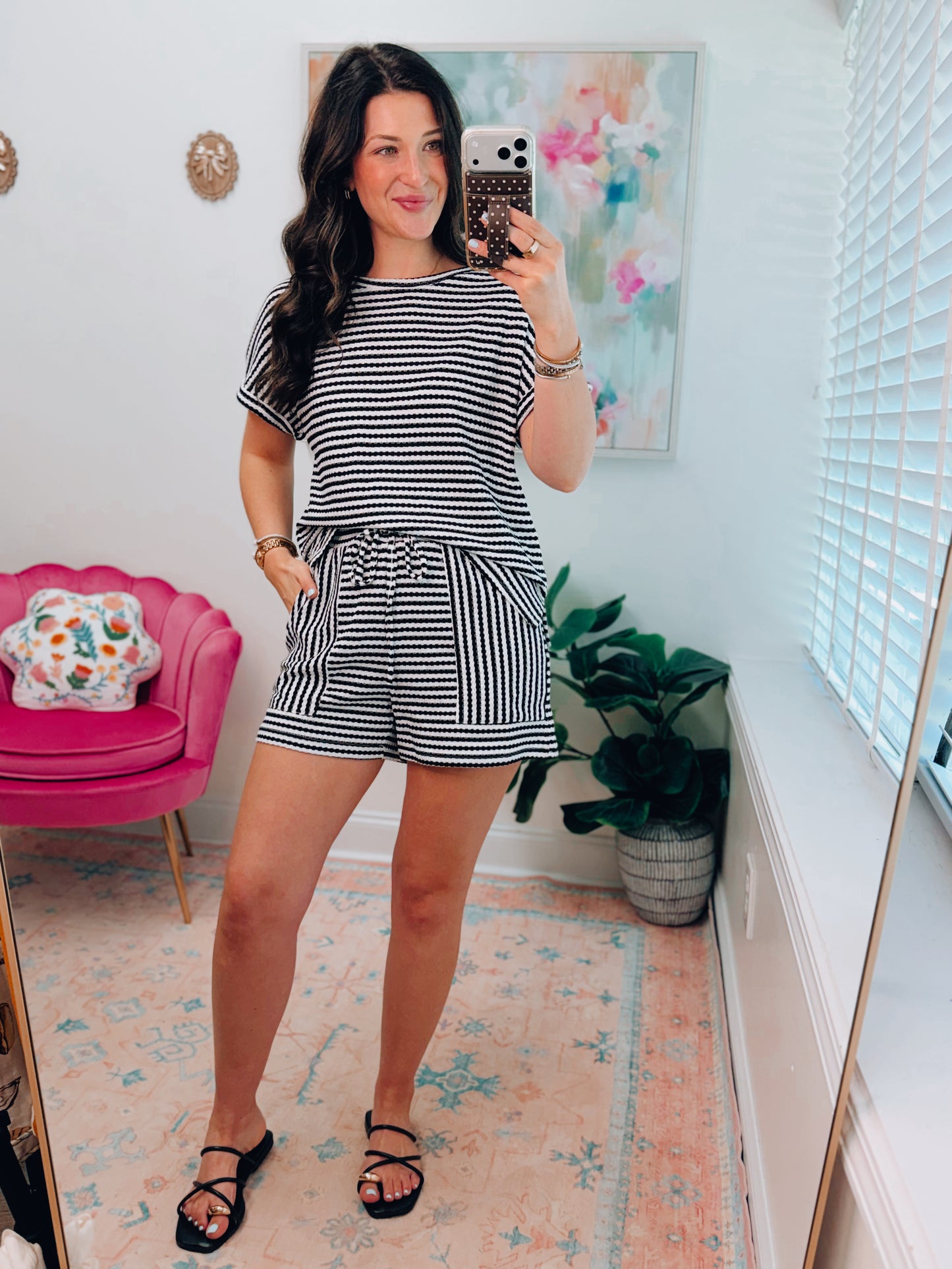 Simply Striped Textured Shorts Set
