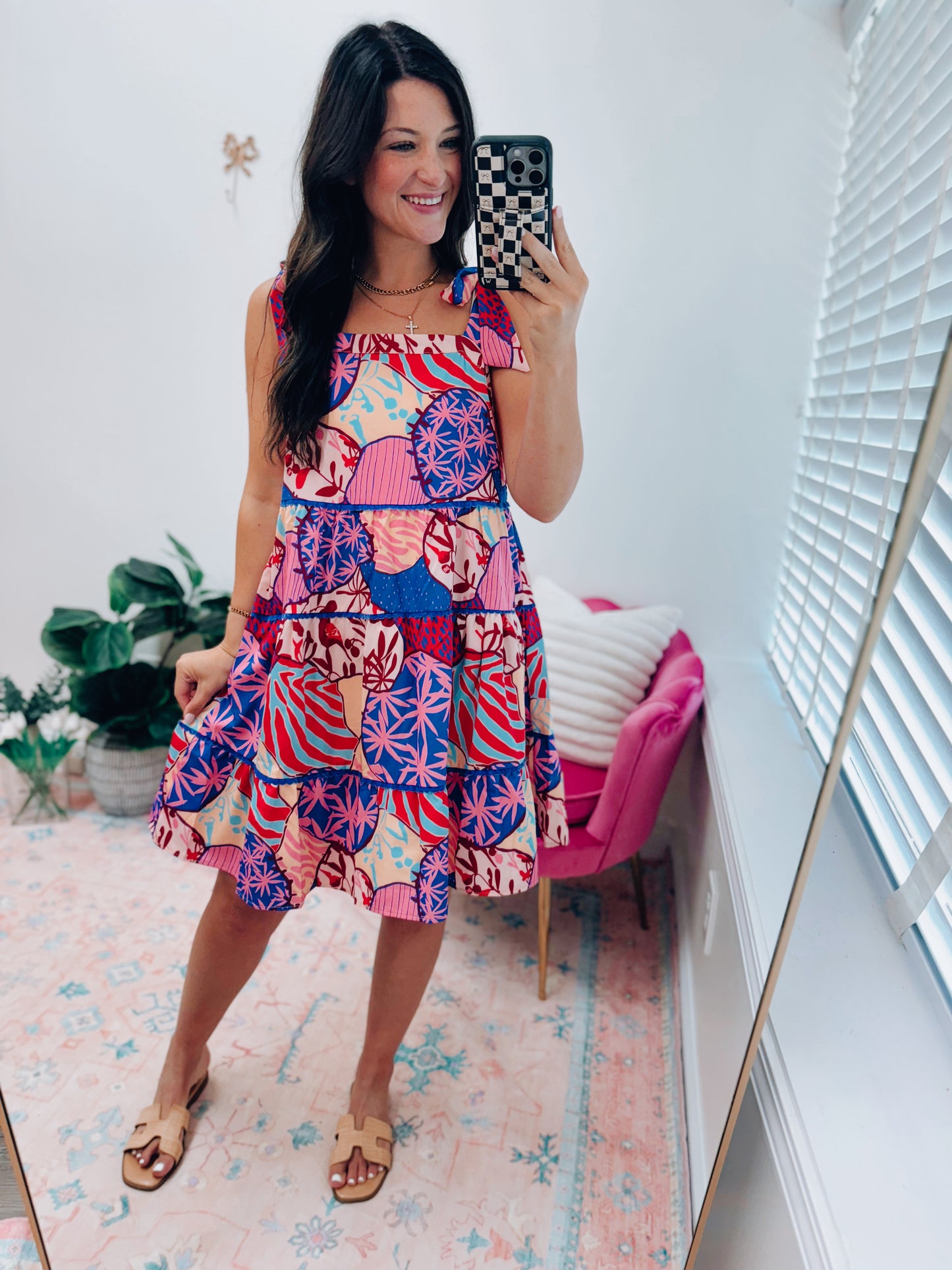 Palm Mix Tiered Mini Dress