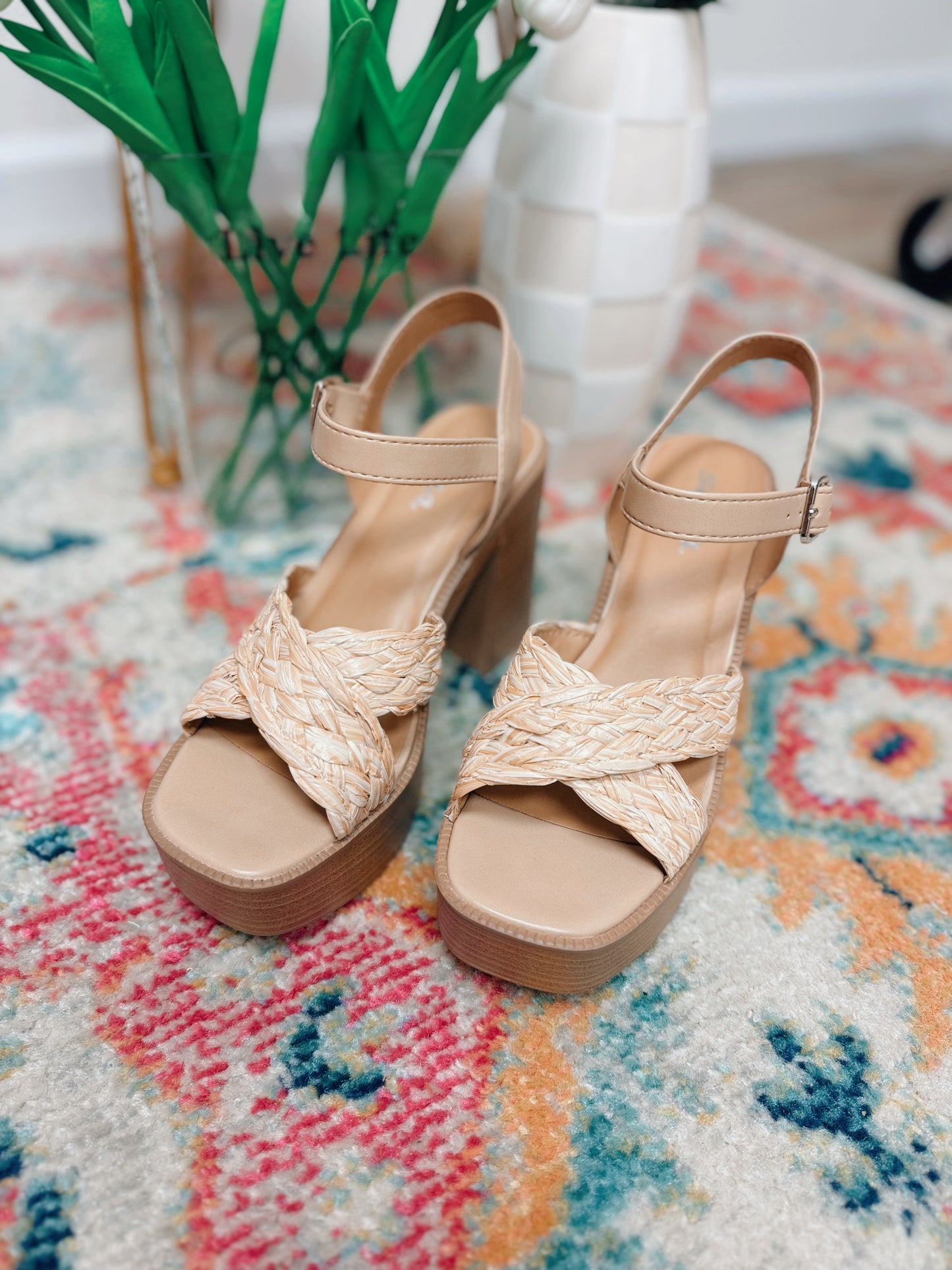 Raffia Wrap Platform Heels