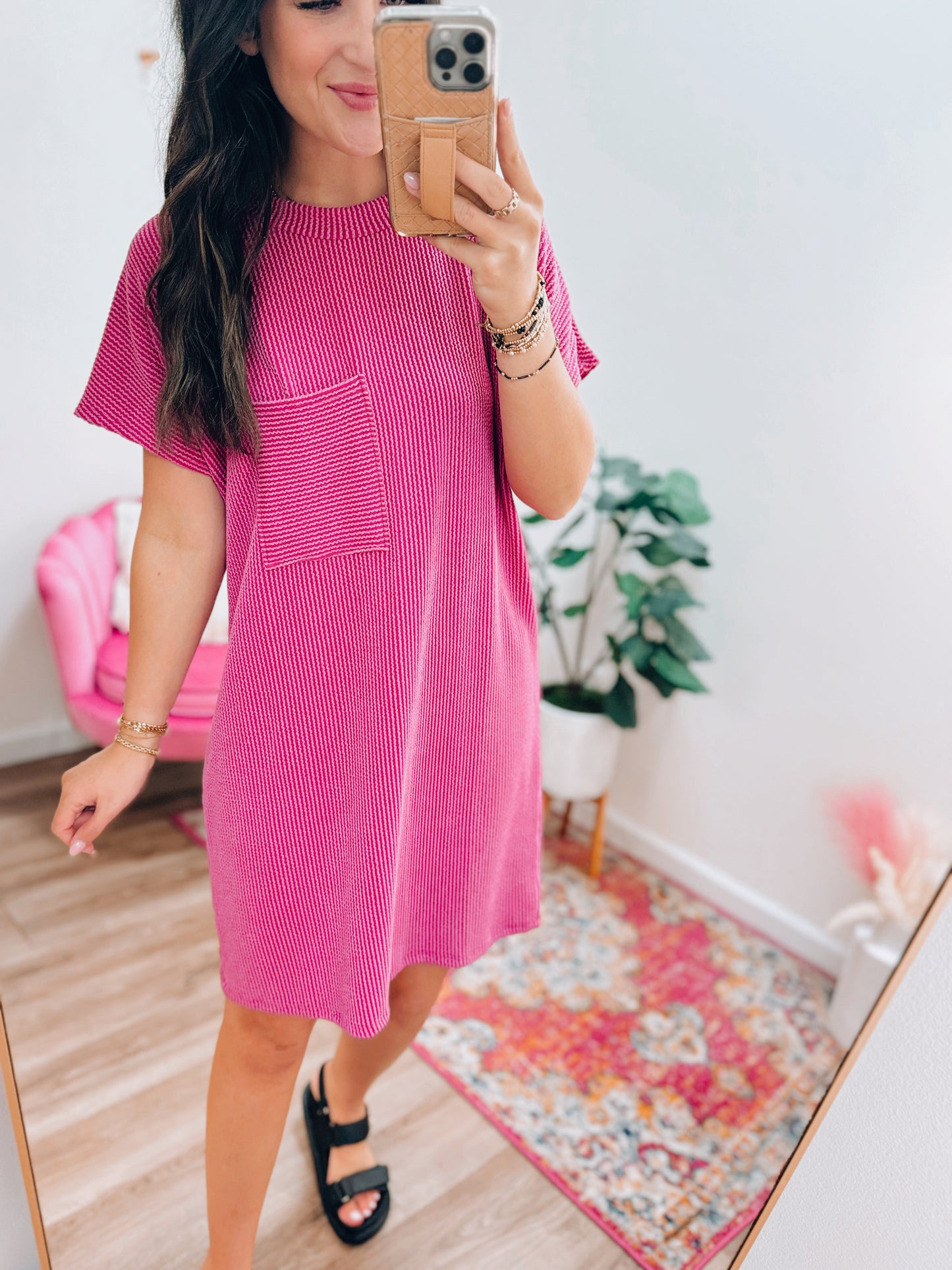 Kelly Ribbed Pocket Tee Dress - Orchid