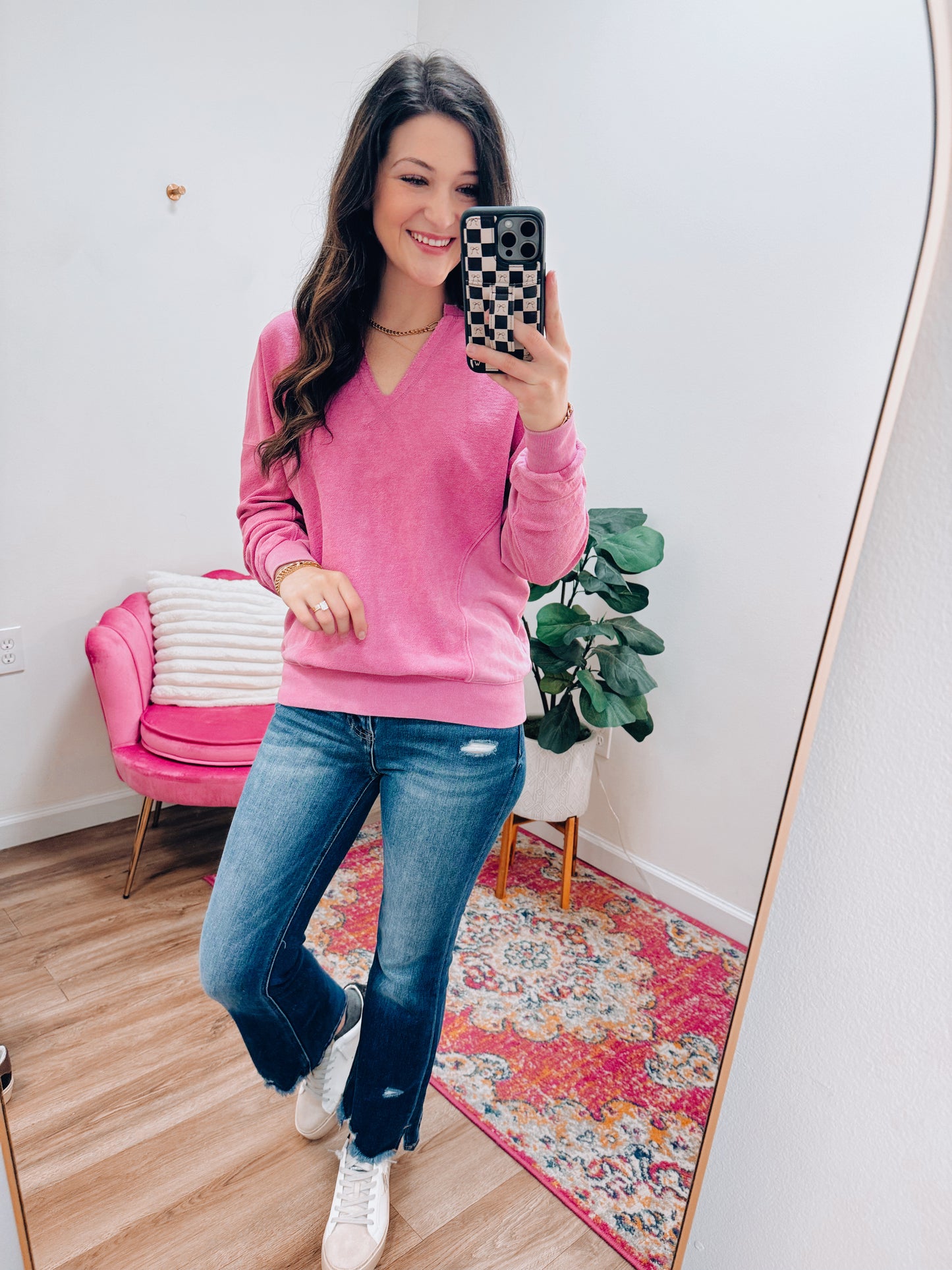 Notch Neck Pink Terry Top