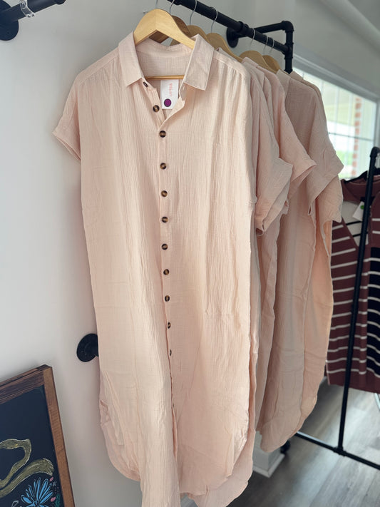 Gauze Button Midi Dress