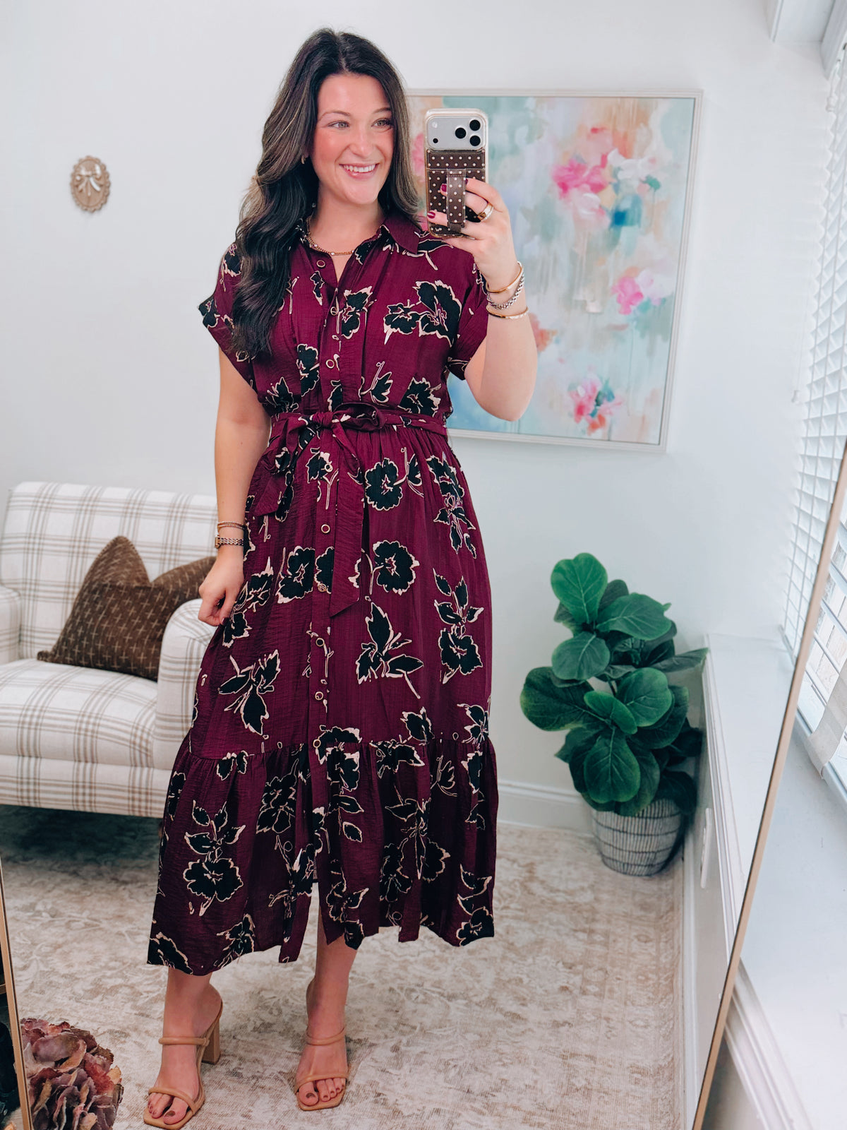 Opal Maroon Mix Tie Midi Dress
