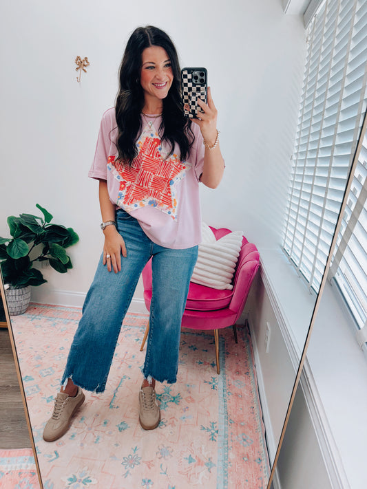 Cotton Pink Star Patch Tee