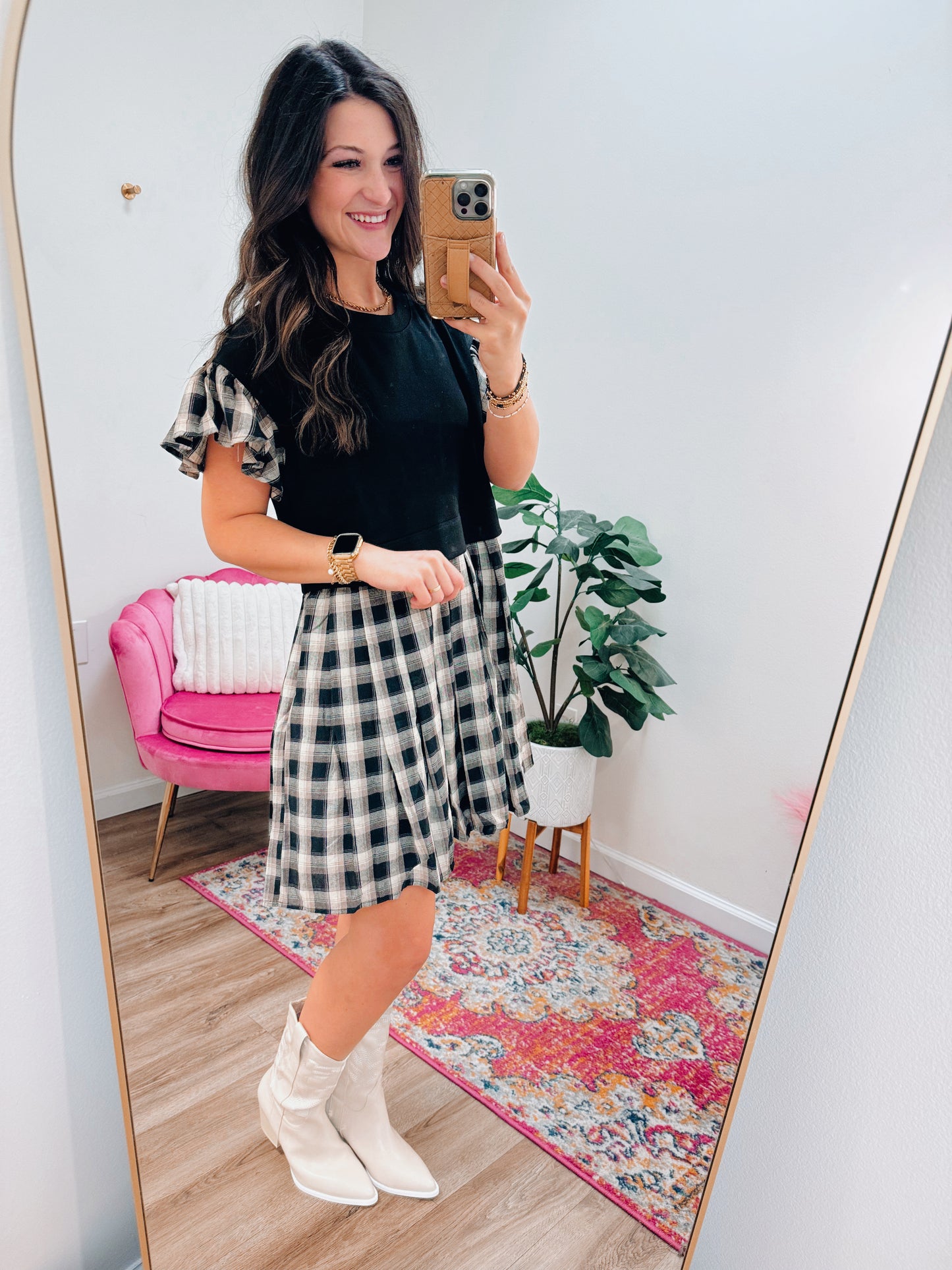 Meg Mix Media Fall Plaid Mini Dress