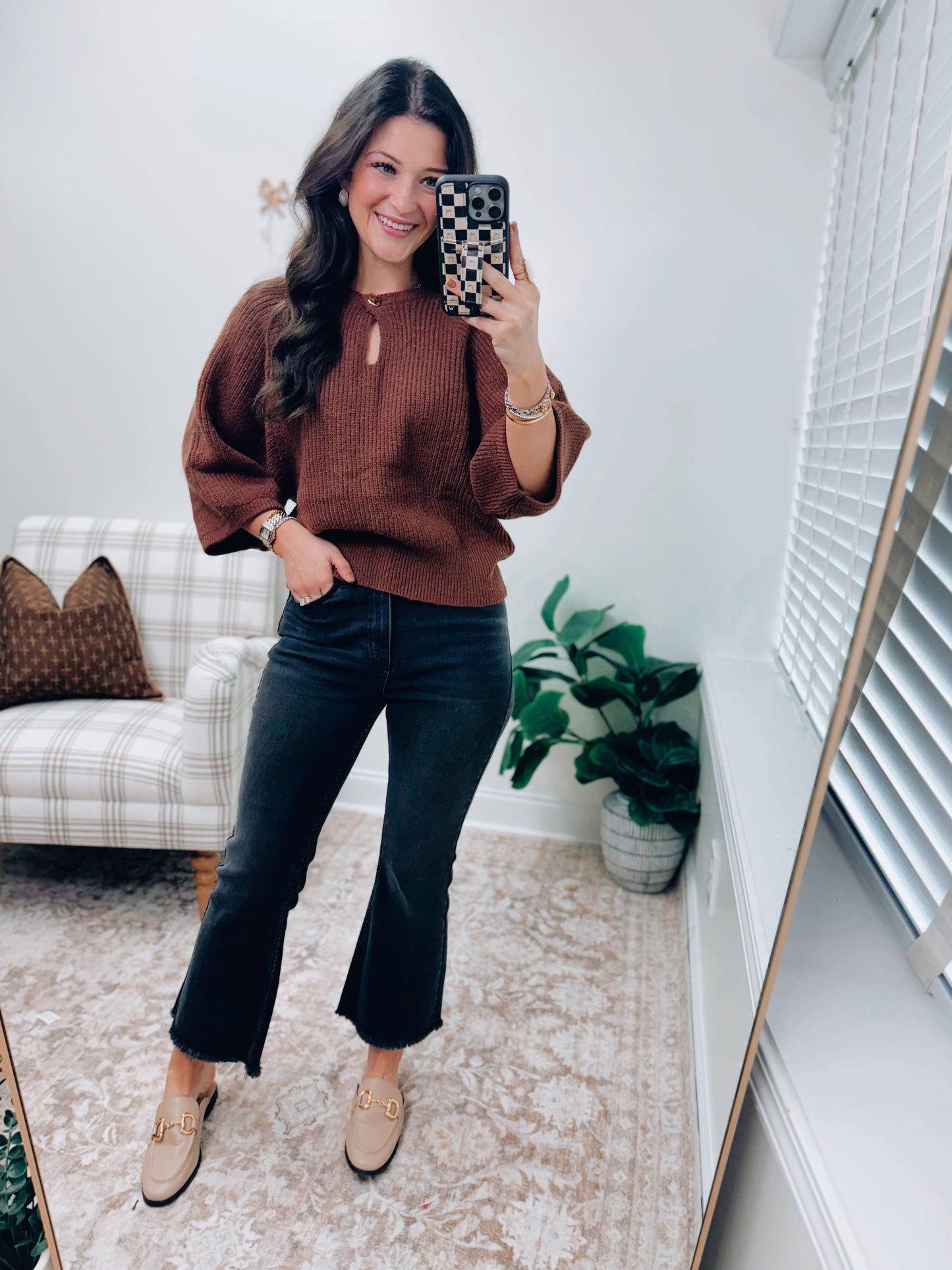 Chocolate Gold Button Sweater