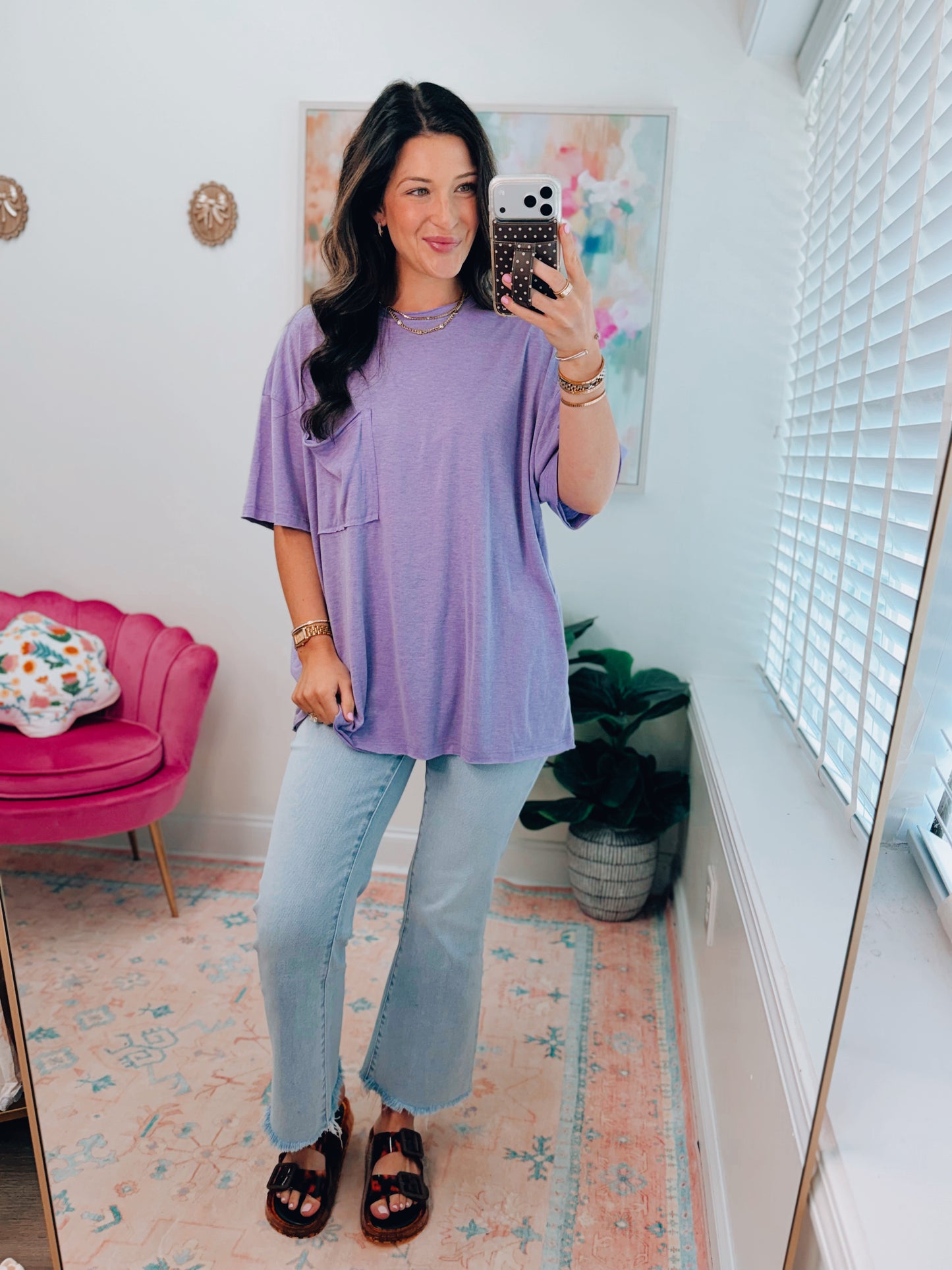 Everyday Basic Oversized Pocket Tee - Purple