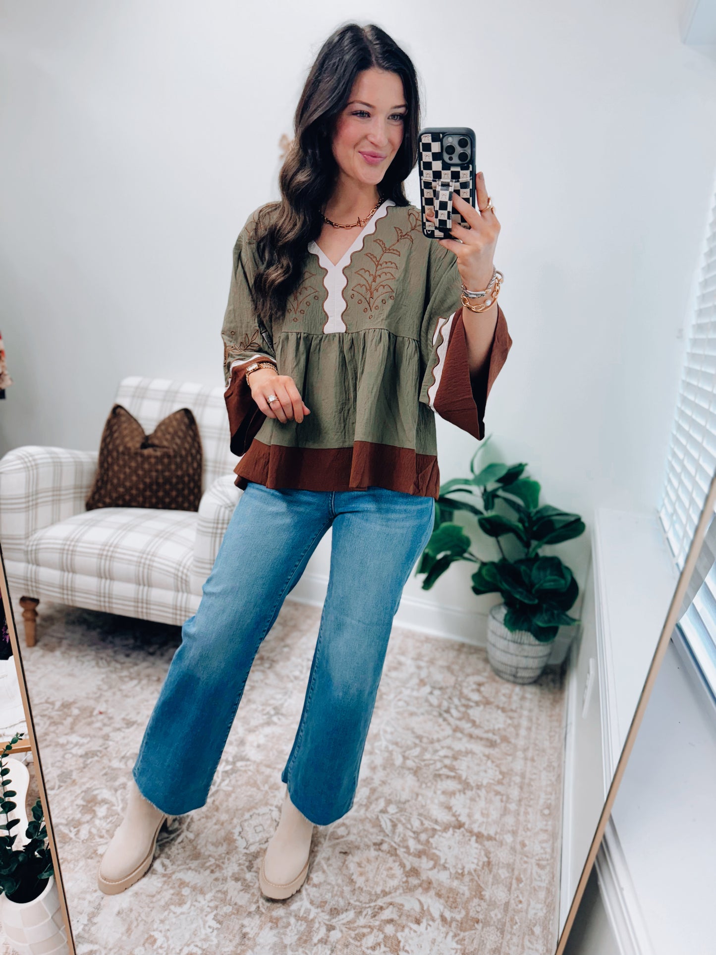 Color Block Airflow Embroidered Top