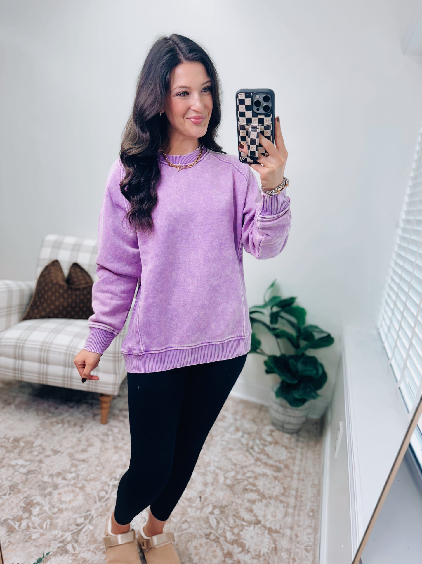CURVY | DOORBUSTER Mineral Wash Sweatshirt Crew - Purple
