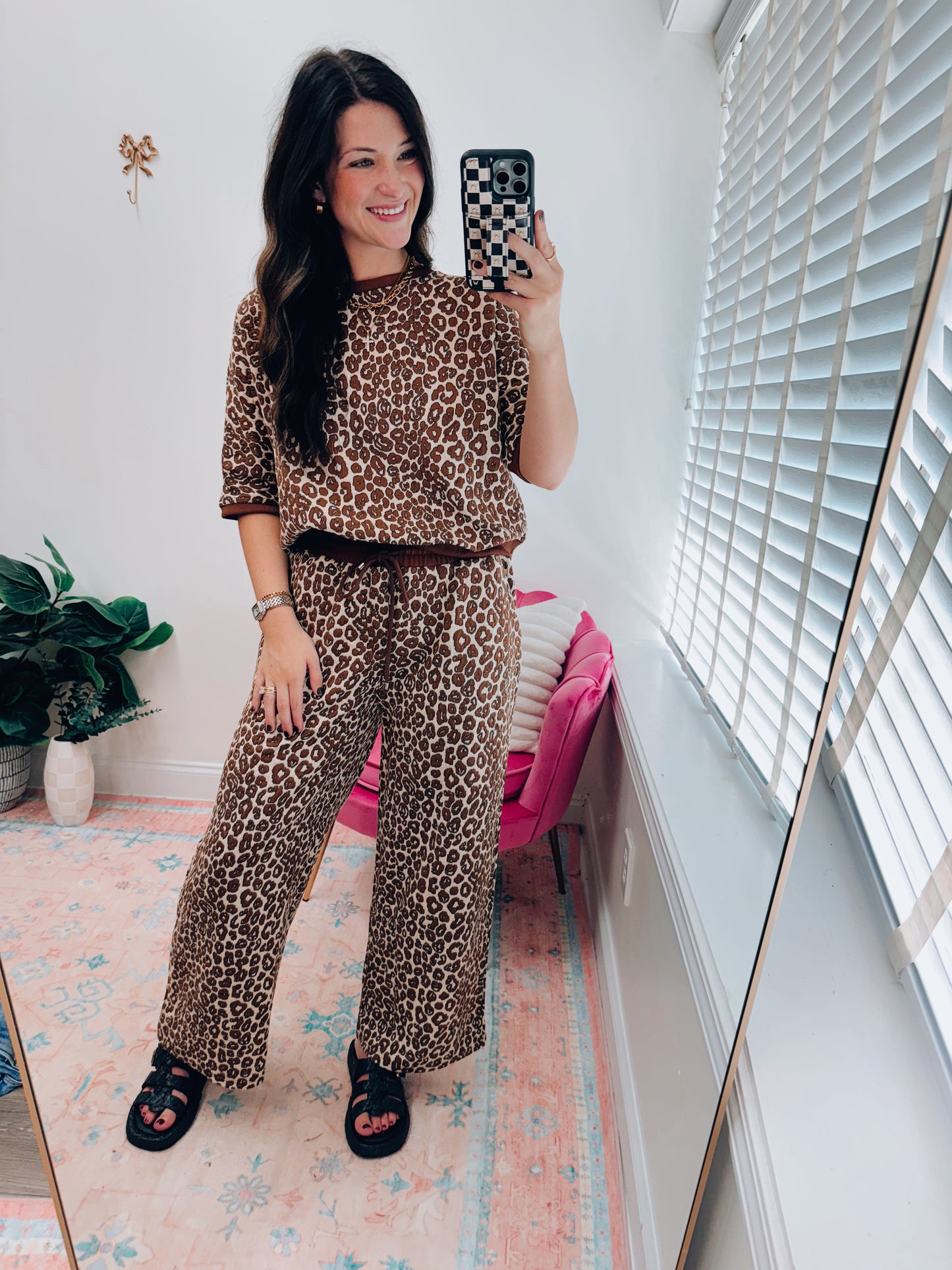 Leopard Jacquard Texture Knit Pants Set