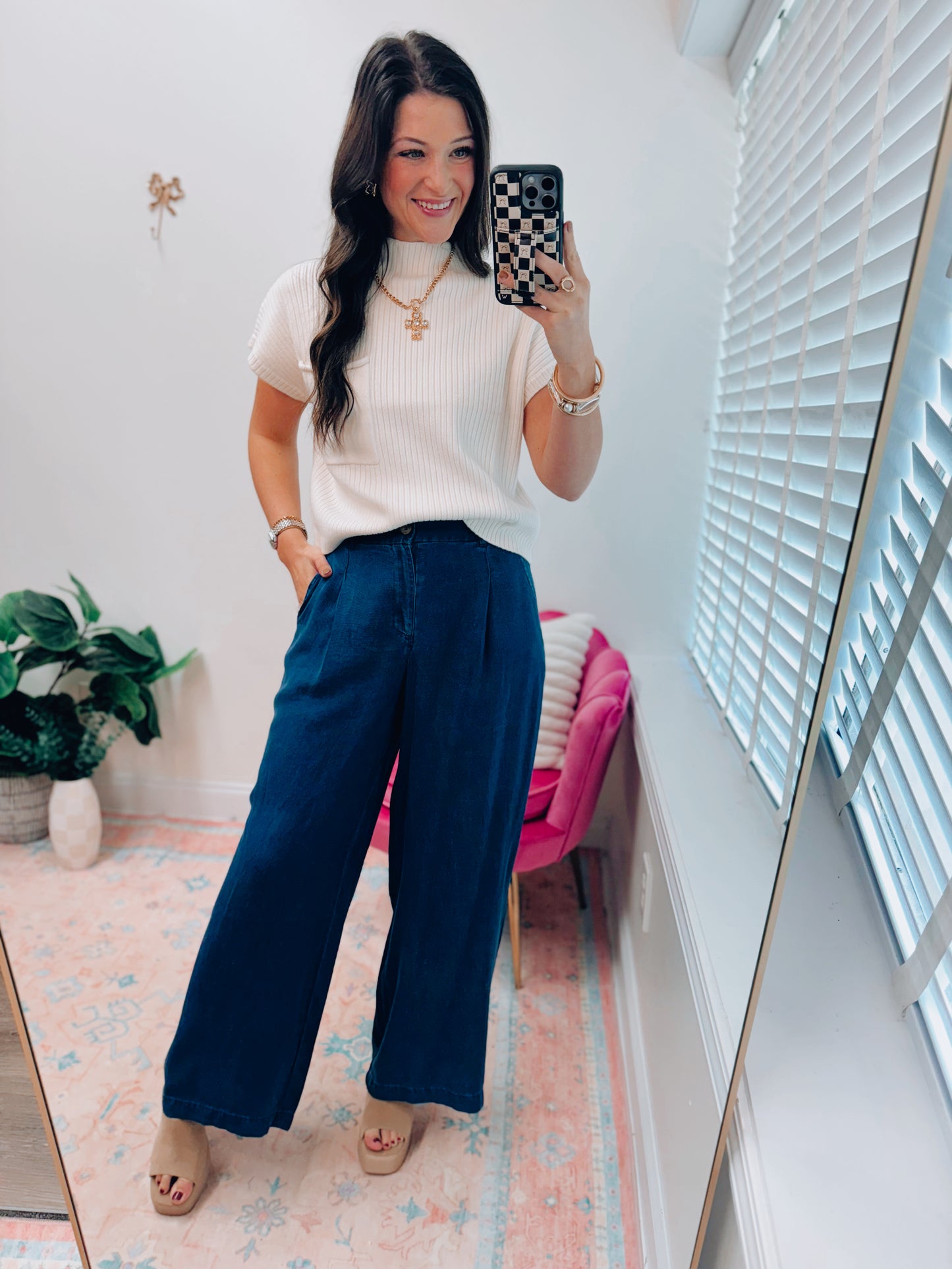 Denim Chambray Pleated Flow Pants
