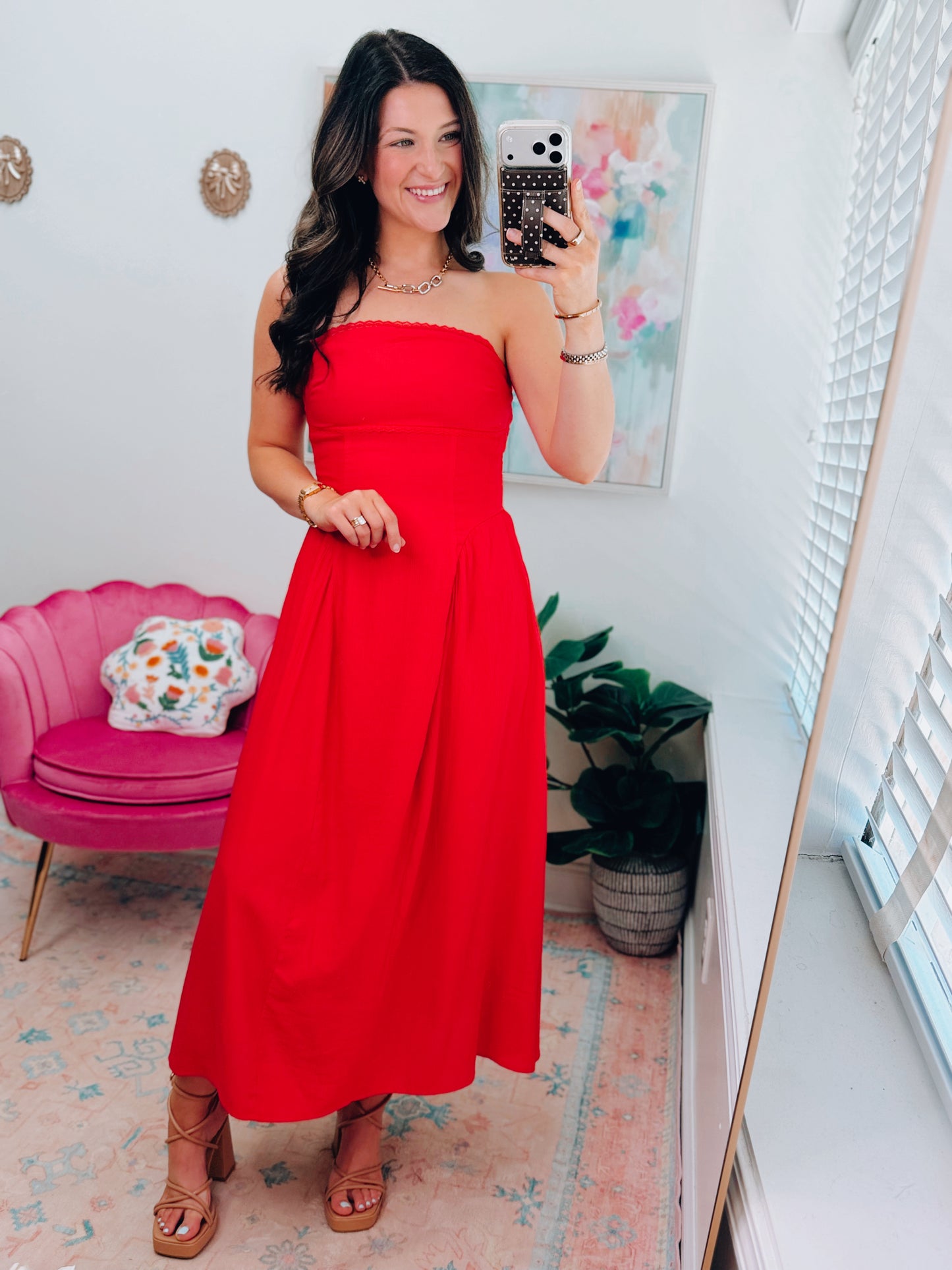 Ruby Lace Trim Strapless Midi Dress
