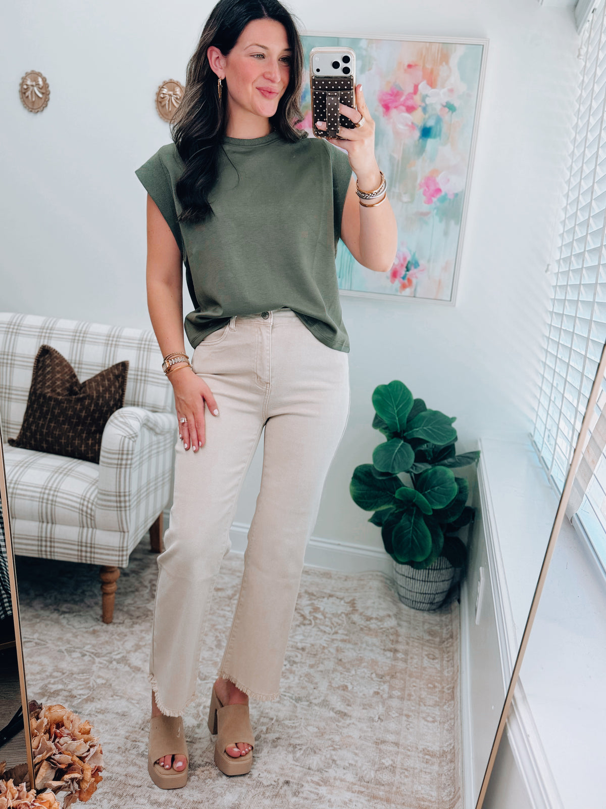 Maisie Sand Beige Washed Cropped Denim