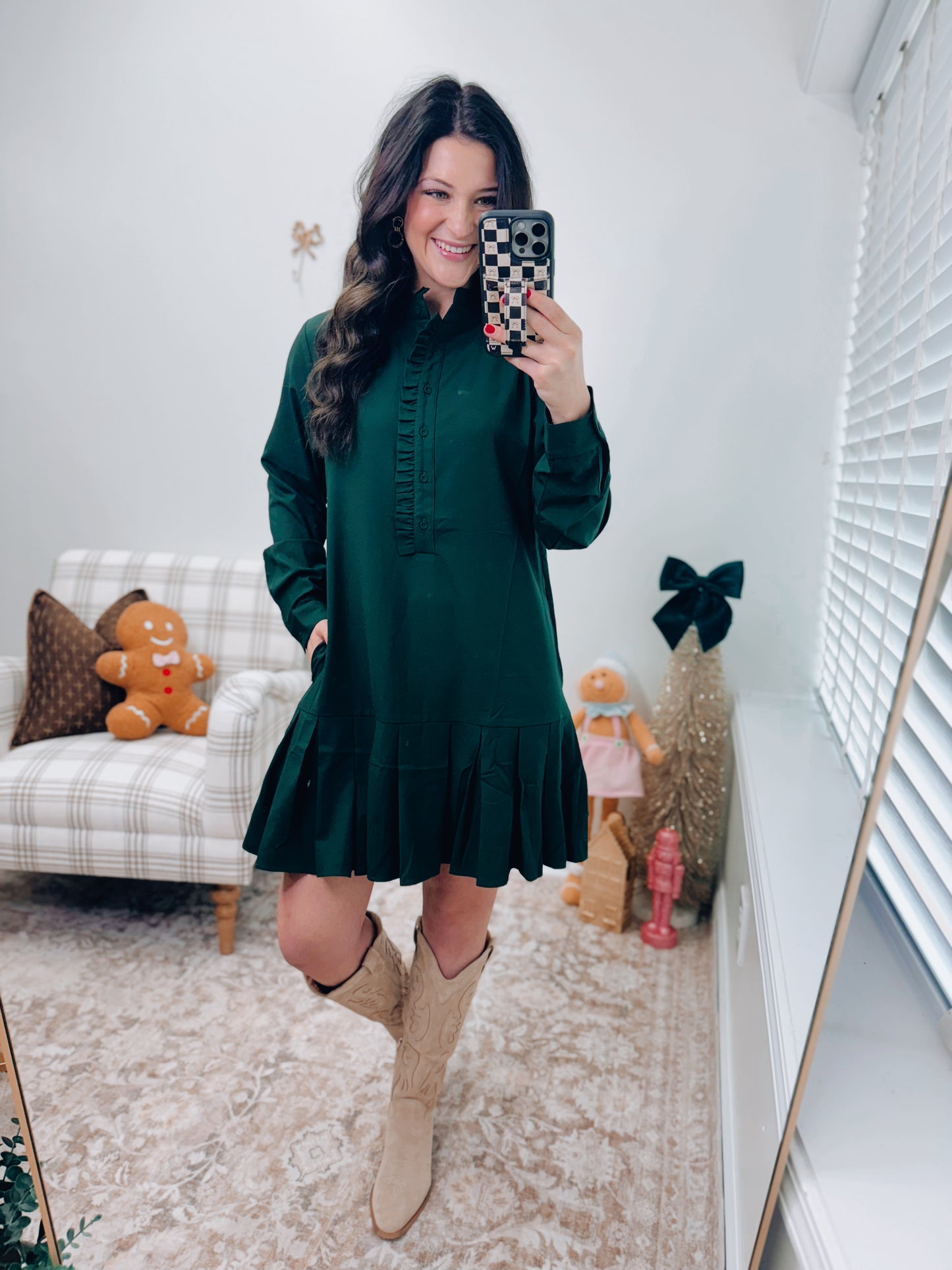 Hunter Pleated Mini Dress - Green
