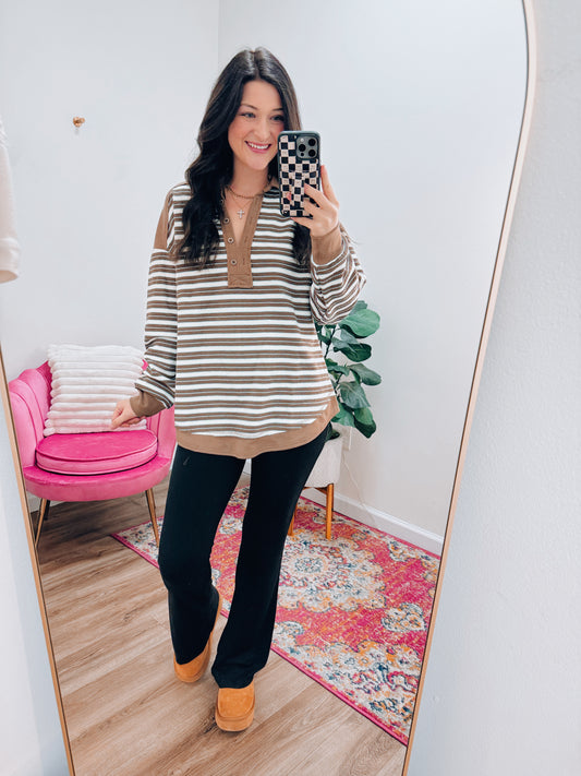 Cove Striped Button Pullover Top