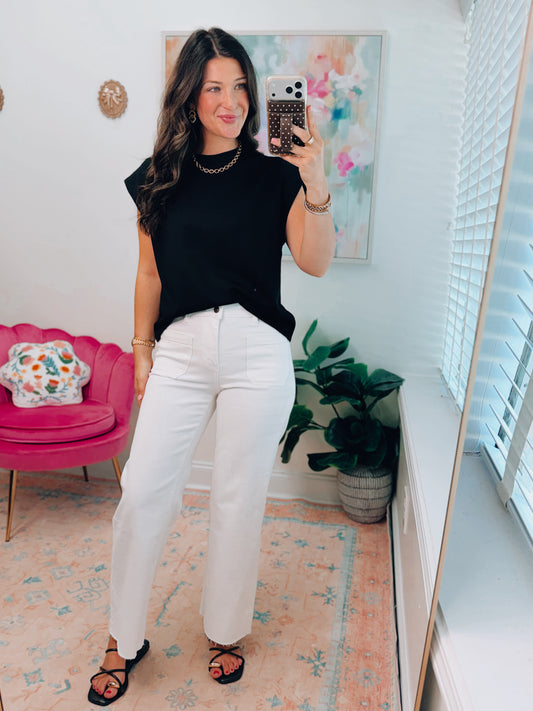 Mica White HR Wide Leg Crop Denim