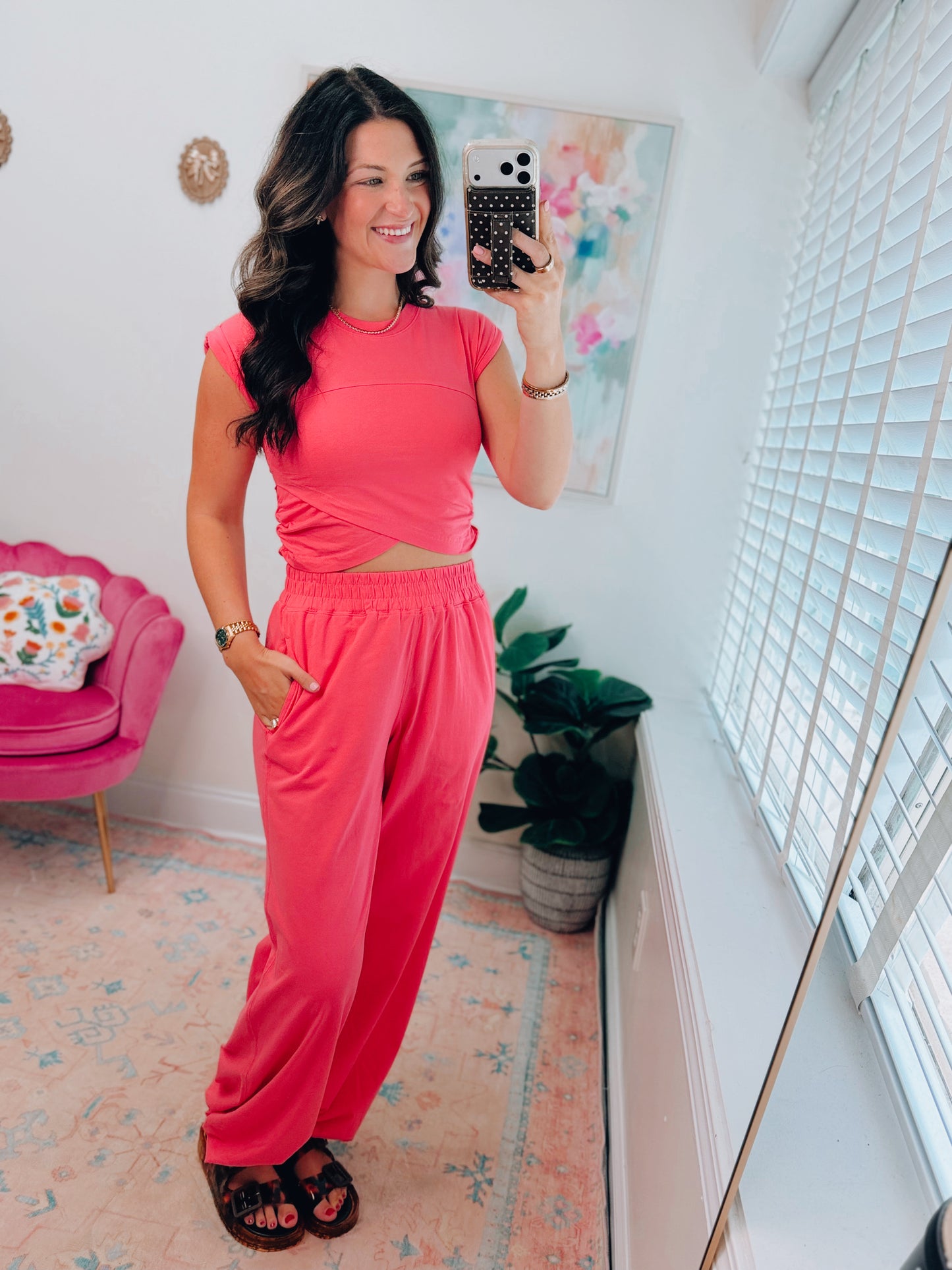 Flamingo Pink Crossover Pants Set