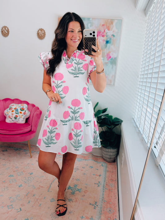 Caroline Floral Scallop Mini Dress