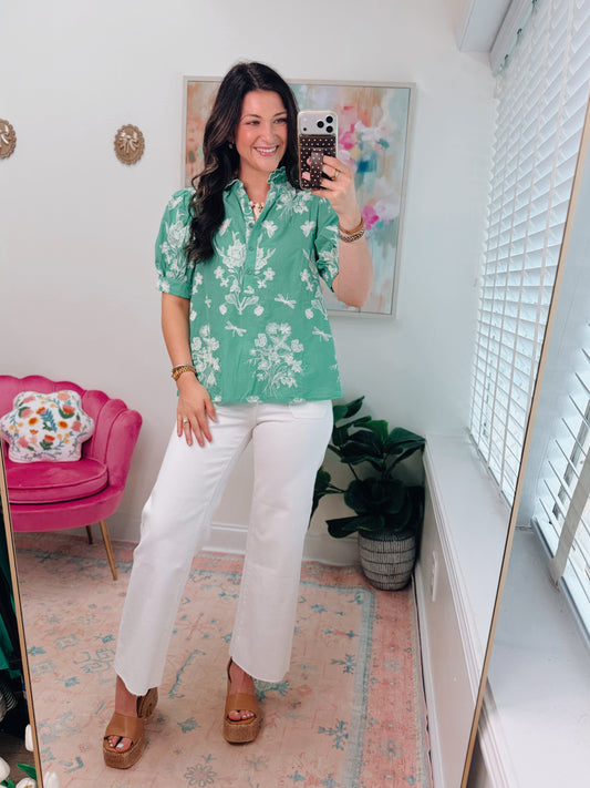 Golden Green Embroidered Top