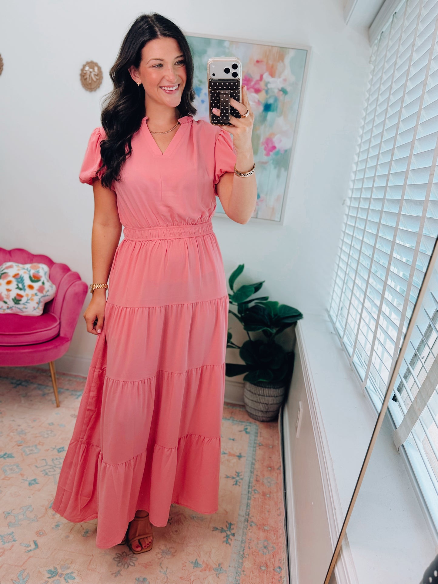 Pink Smocked Tiered Maxi Dress