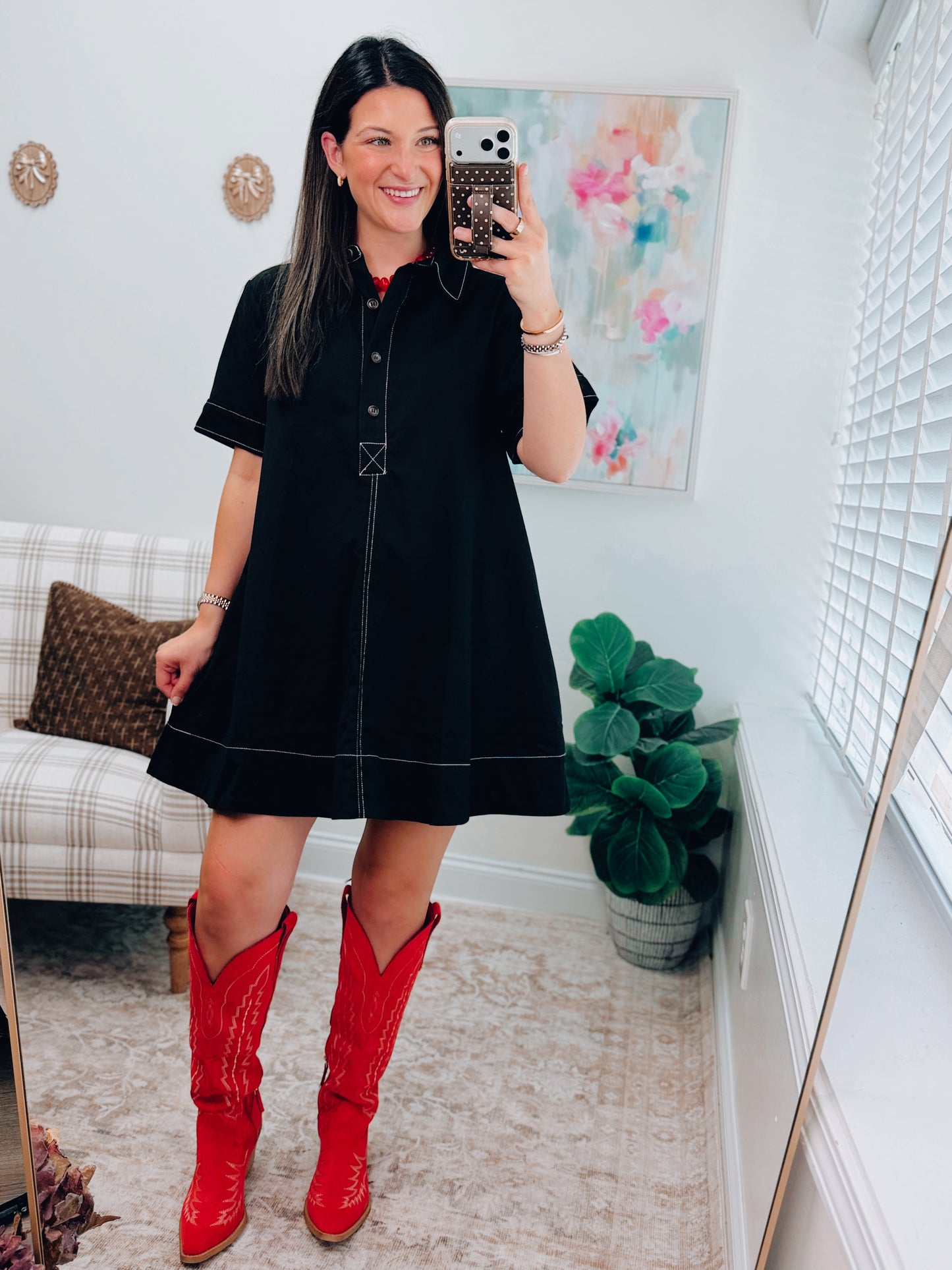 Bonnie Black Stitched Mini Dress