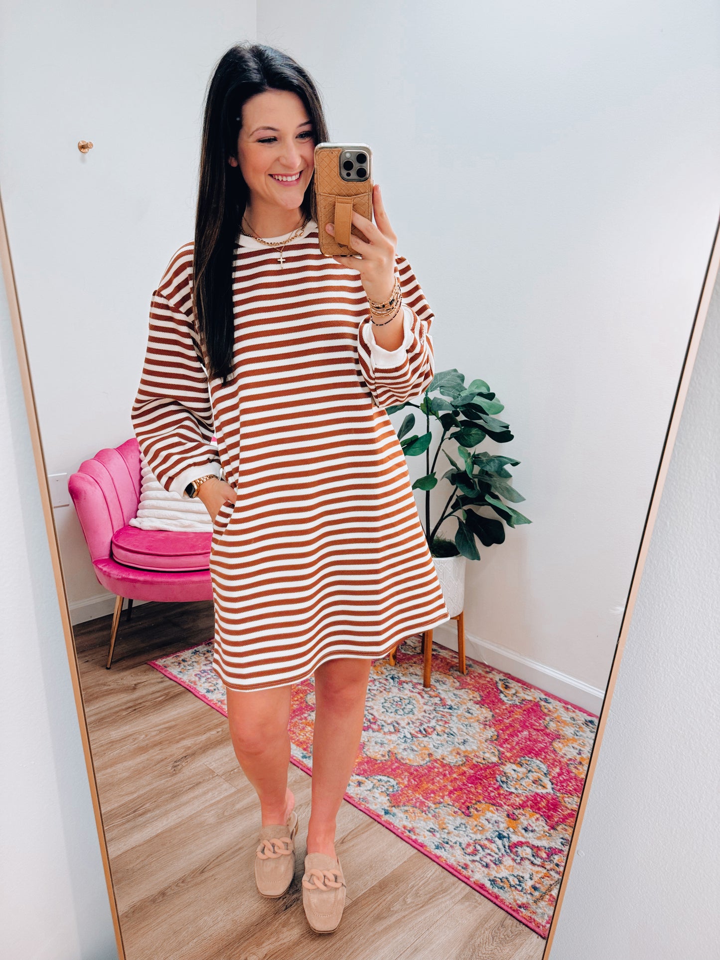 Stacy Striped Mini Dress - Rust